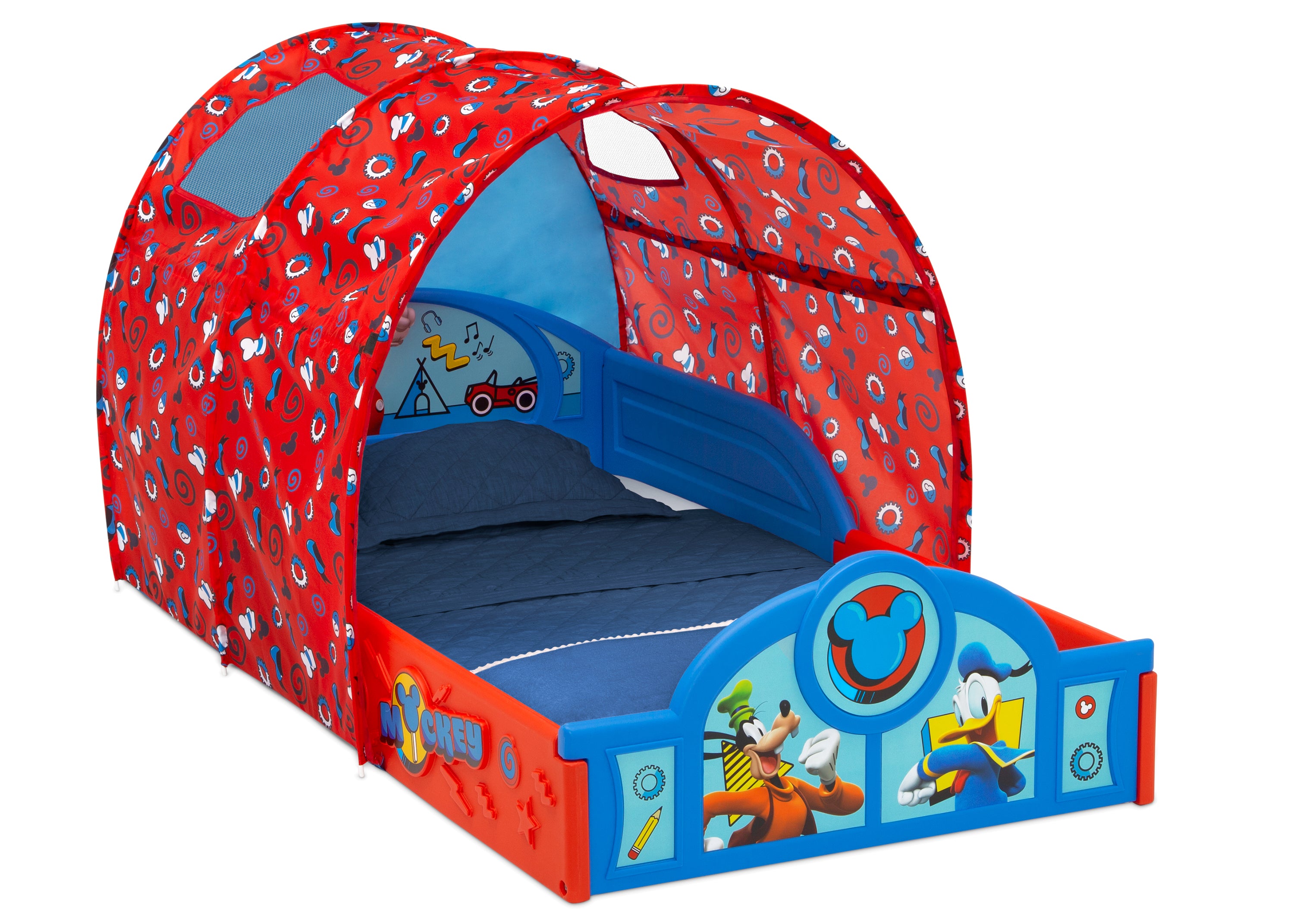 Disney Mickey Mouse Toddler Bed with Play Tent - Soft & Safe Kids Bed for Boys and Girls - Perfect for Bedrooms, Playrooms & Sleepovers