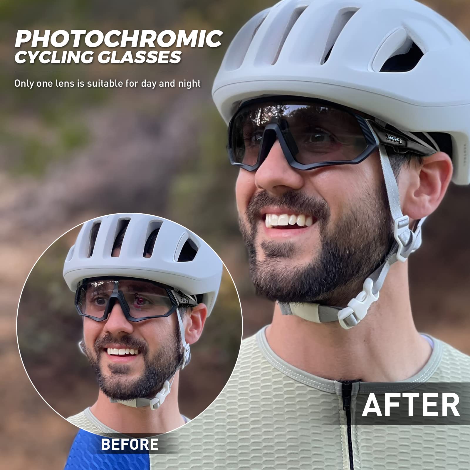 KAPVOE Photochromic Cycling Glasses for Men & Women - UV Protection MTB Sunglasses with Clear Lens for Mountain Bike Riding - Perfect for Road Cycling, Commuting & Outdoor Sports