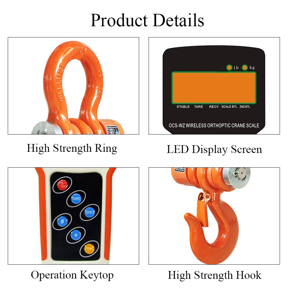 MXBAOHENG 3T Wireless Digital Crane Scale with Remote Control - 3000kg/6600lb Capacity, Rechargeable Hanging Scale for Construction, Shipping, and Industrial Weighing