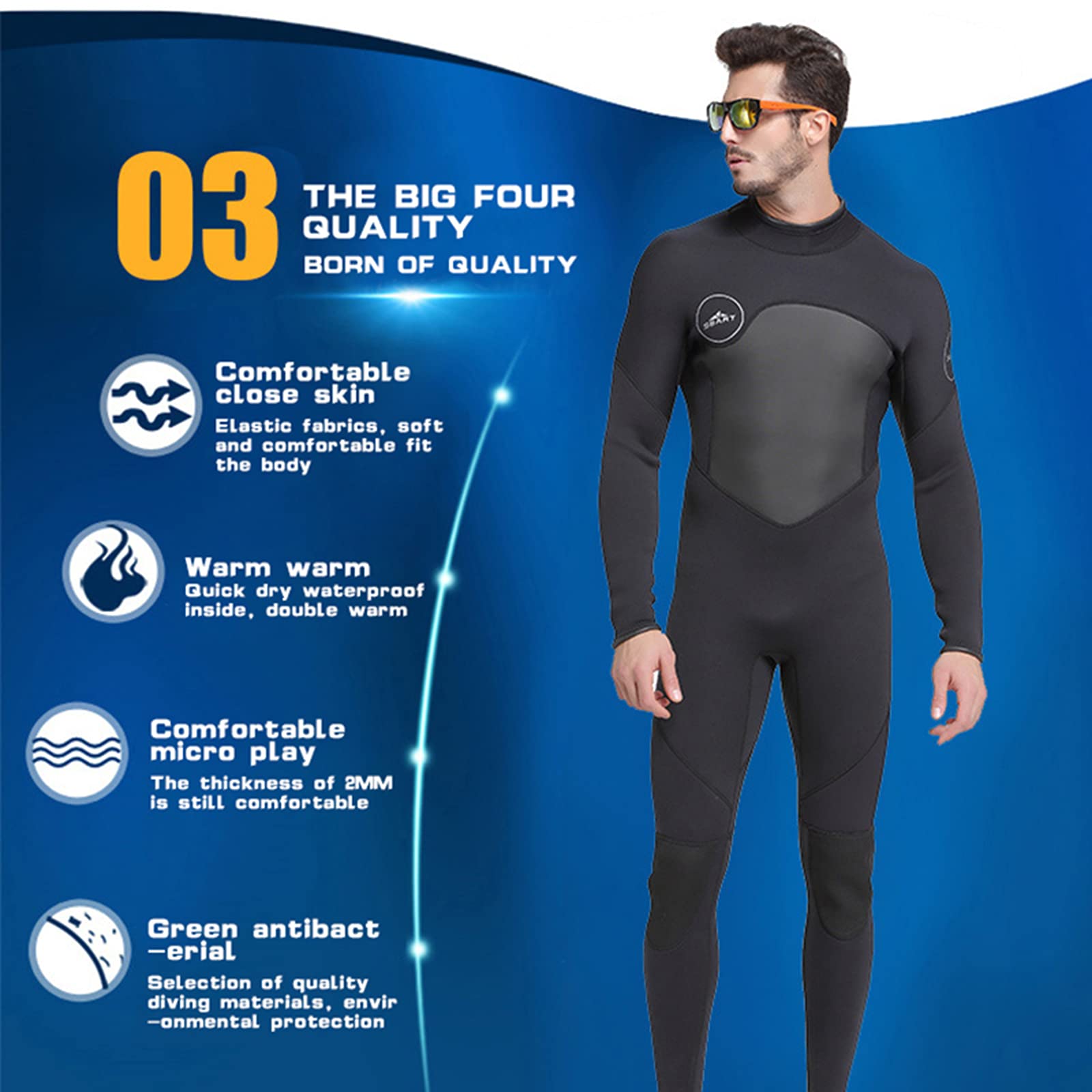 3mm Neoprene Men's Wetsuit - Full Body Diving Suit with Back Zip for Scuba Diving, Surfing & Swimming | Perfect for Water Sports & Cold Ocean Adventures
