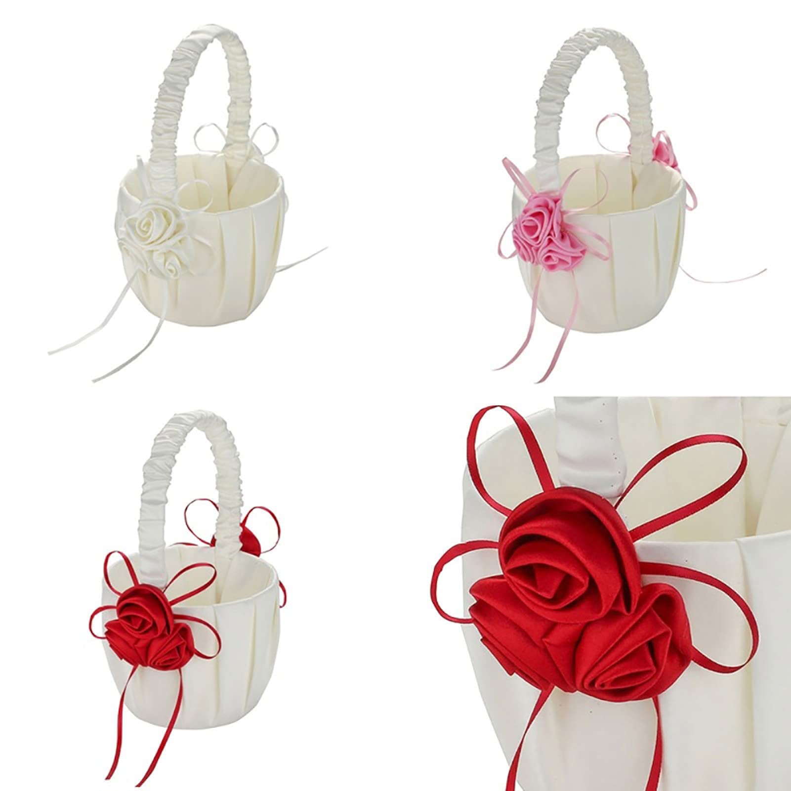 Elegant Wine Red Flower Basket - Wedding Flower Girl Basket, Multipurpose Storage Basket with Satin Ribbon & Faux Roses for Bridal Page Boys, Party Decorations | Perfect for Weddings, Baby Showers & Special Events