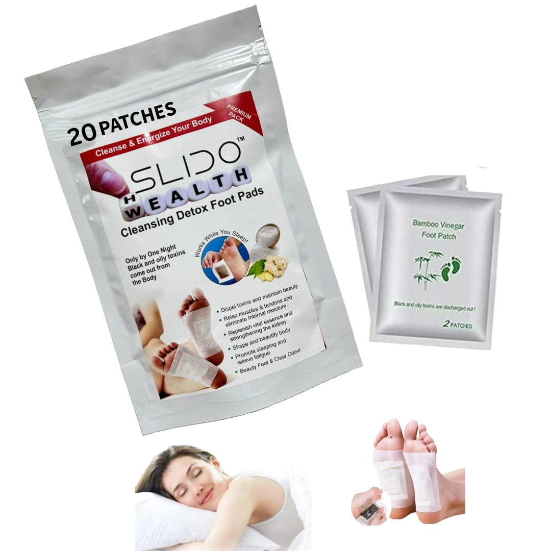 SLIDO™ Premium Detox Foot Patches - 20 Pads for Toxin Removal, Pain Relief & Better Sleep | Natural Cleansing Foot Pads for Men & Women | Perfect for Nighttime Use, Travel & Post-Workout Recovery