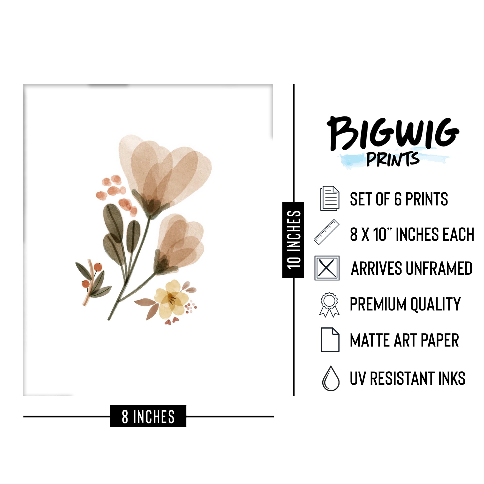 BigWig Prints Boho Baby Room Decor - Unframed Set of 6 (8x10) Nursery Wall Art for Girls, Woodland & Botanical Theme - Perfect for Nursery, Bedroom, Playroom & Baby Shower Gifts