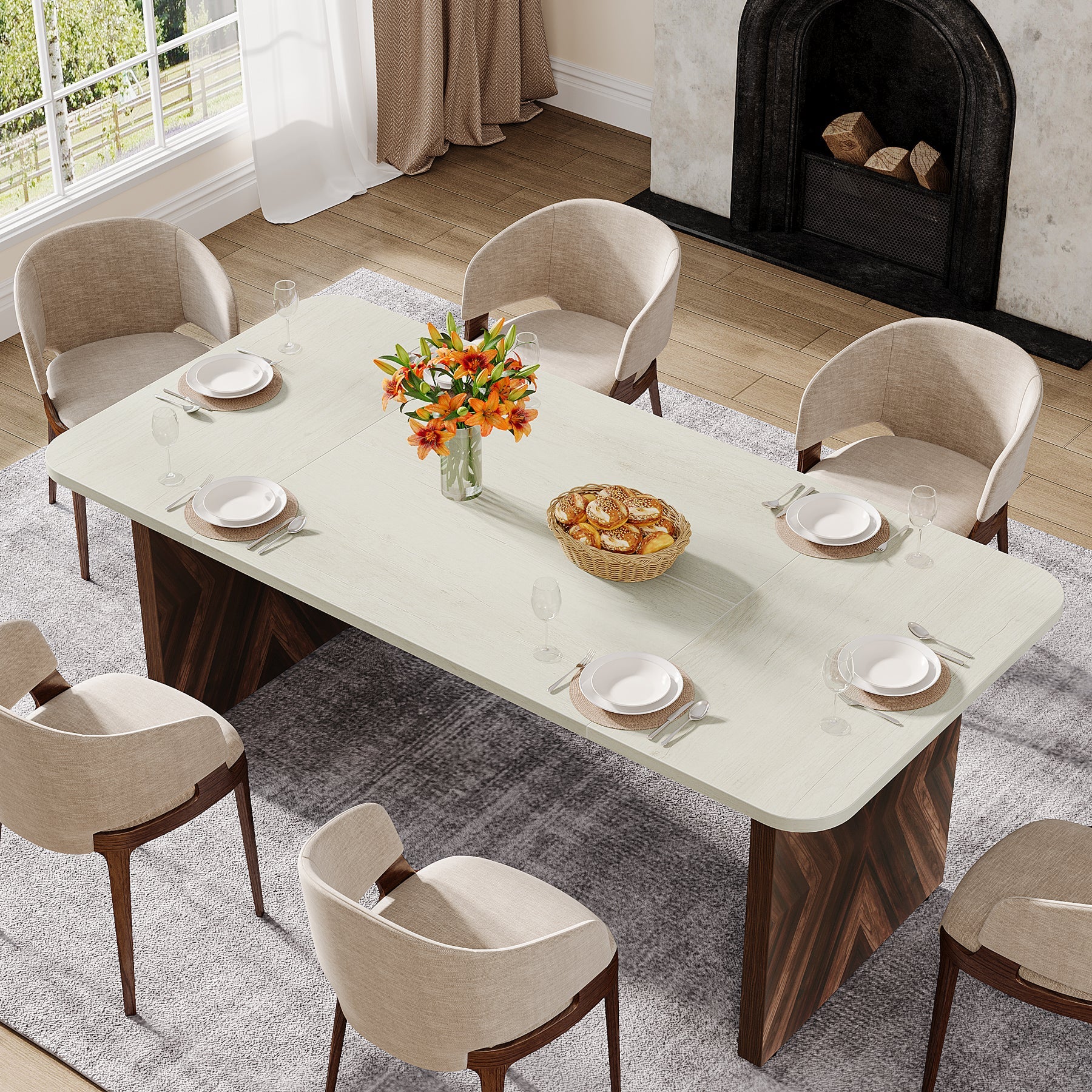 Solid Wood Dining Table - 70 Inch Rectangle Kitchen Table for 6 People - Perfect for Family Meals, Dinner Parties & Small Gatherings