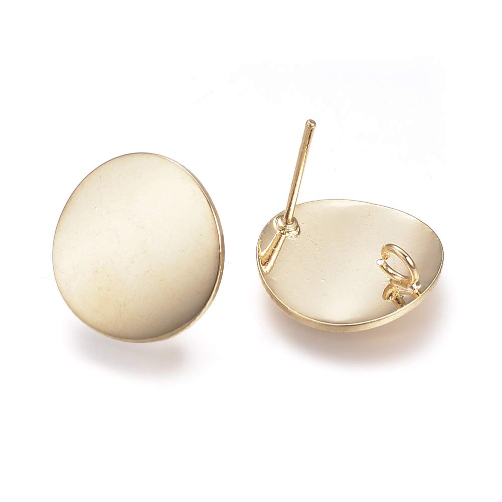 5 Pairs Round Brass Post Stud Earrings with Loop 15mm Real Gold Plated - DIY Jewelry Making Supplies for Dangle Earrings, Handmade Crafts & Gift Ideas