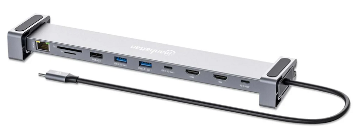 Manhattan 10-in-1 Dual HDMI Docking Station with Android Screen Mirroring - USB-C Hub for Laptop, Phone & Monitor - Perfect for Home Office, Gaming & Presentations