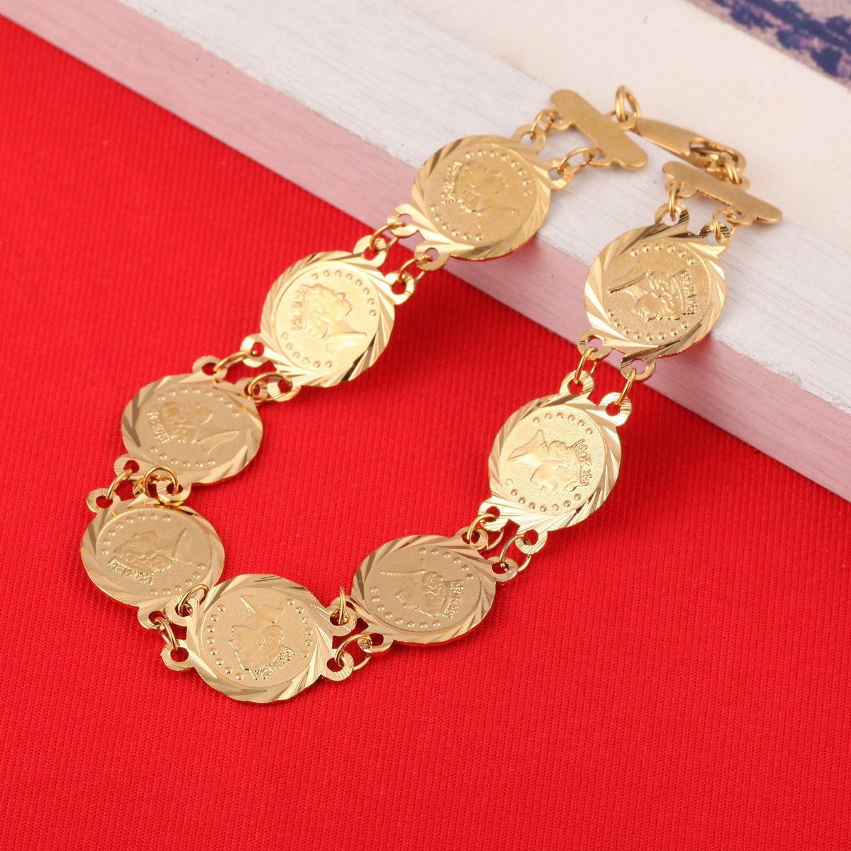 Queen Head Jewelry Coin Bracelet - Gold Color Bracelets for Women | Elegant Fashion Accessory for Parties, Weddings & Daily Wear