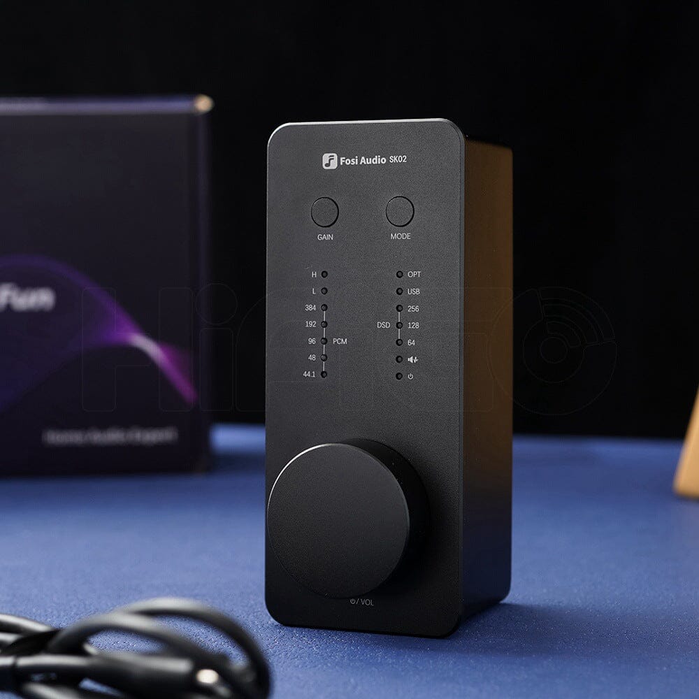 Fosi Audio SK02 ES9038Q2M Compact Desktop DAC & Headphone Amp - High-Resolution Audio for Home Office, Gaming & Music Studio