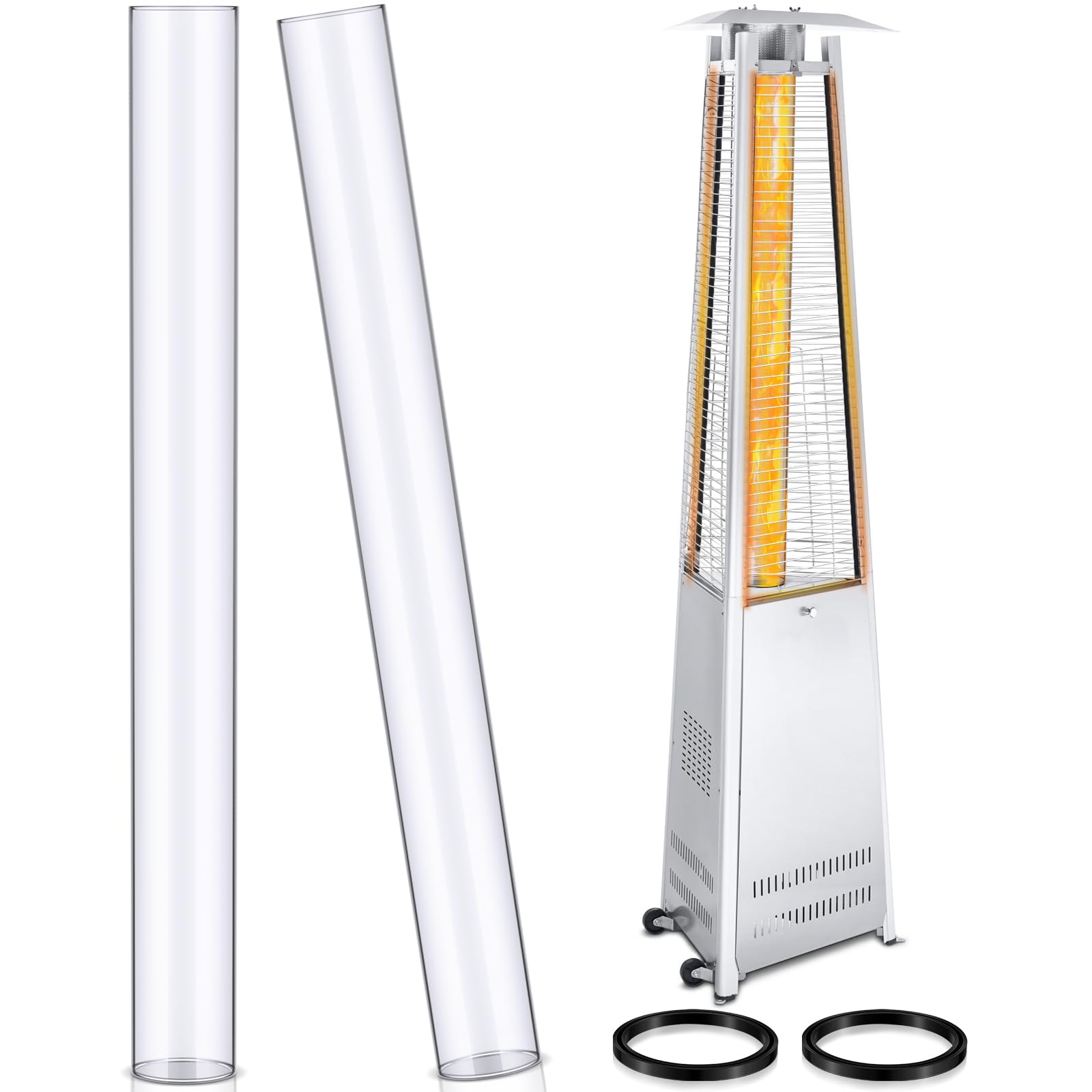 VIHOSE 49.5 x 4 Inch Quartz Glass Tube with Silicone Ring - Replacement Patio Heater Parts for Outdoor Home, Garden & Restaurant Use (2 Pack) - Durable Clear Heating Glass Tube Accessories for Patio, Deck & Backyard