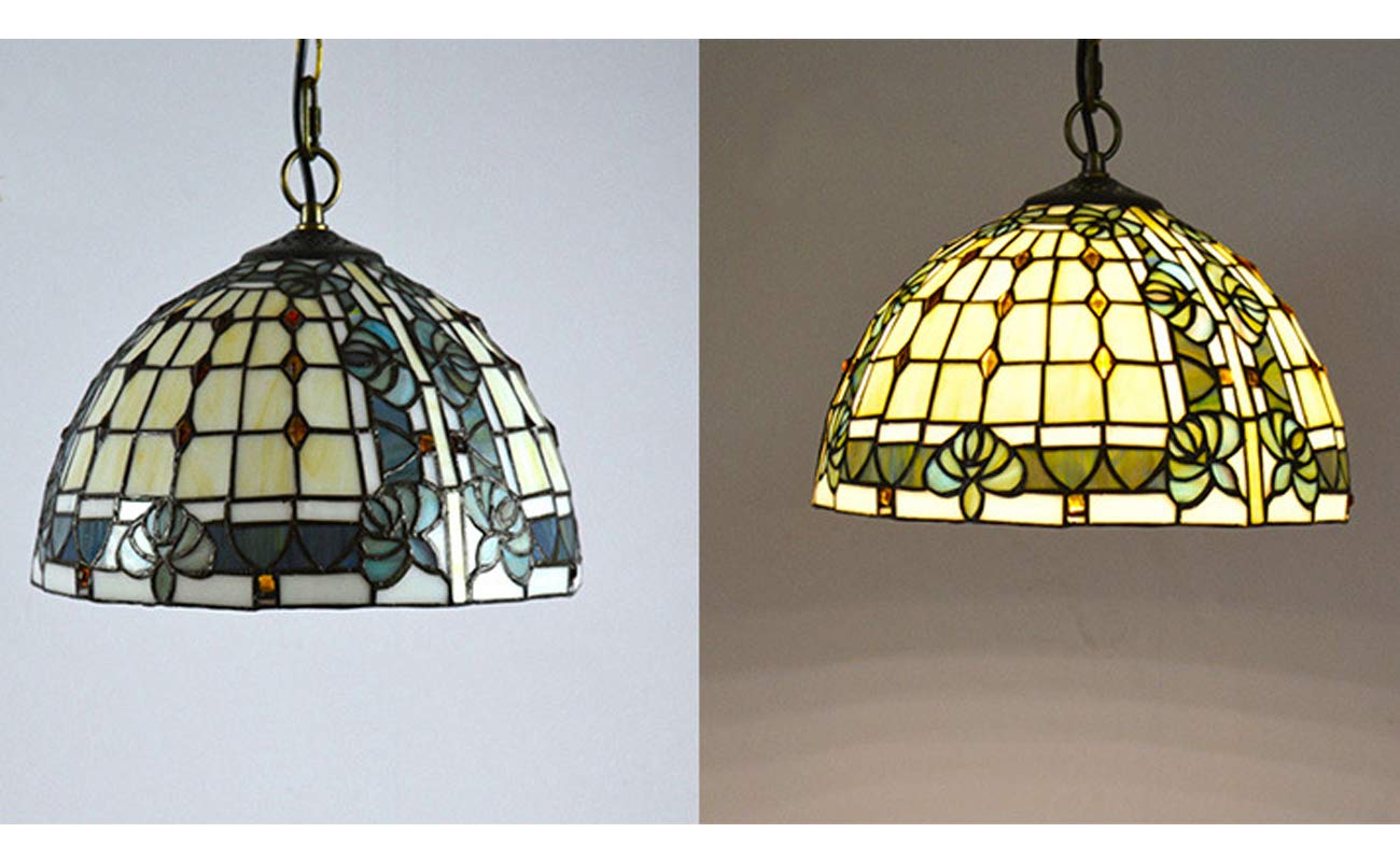 Portable Tiffany Style Hanging Swag Lamp - No Wiring Needed, 15ft Plug-in Dimmer Switch, Stained Glass Canary Droplet Chandelier, Baroque Iron Cord Design | Perfect for Bedroom, Living Room, Dining Room & Home Decor