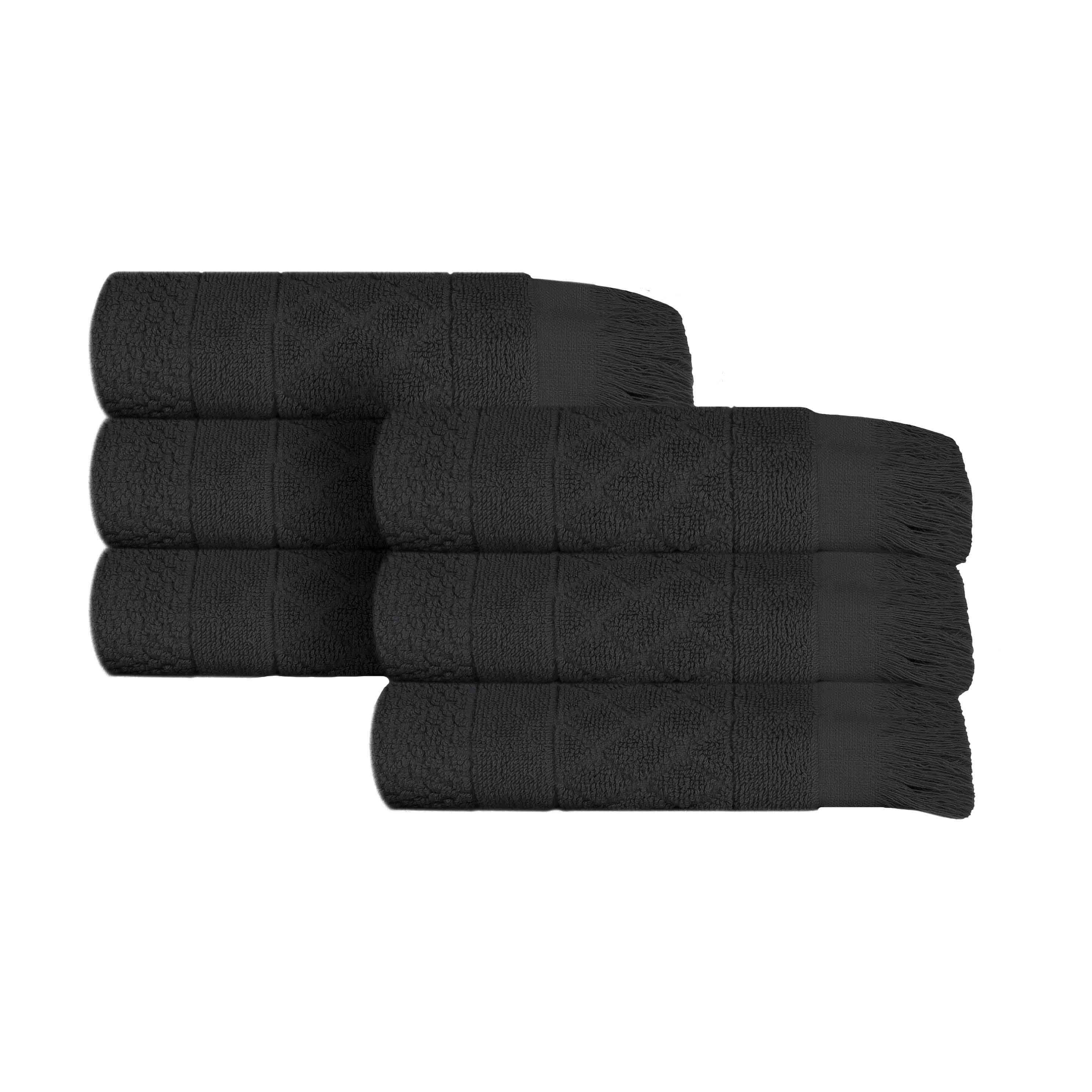 Premium Rolla Cotton Geometric Jacquard Plush Absorbent Hand Towels - Set of 6 Soft Bathroom & Kitchen Towels for Guest Bath, Spa, Gym & Luxury Home Decor