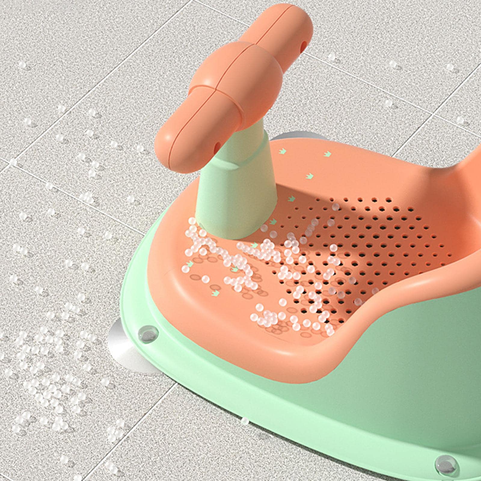 Anti-Slip Baby Bathtub Seat with Soft Cushion - Safe Bath Seat Support for Infants 6+ Months (Green & Orange) - Perfect for Secure Bathing & Toddler Safety