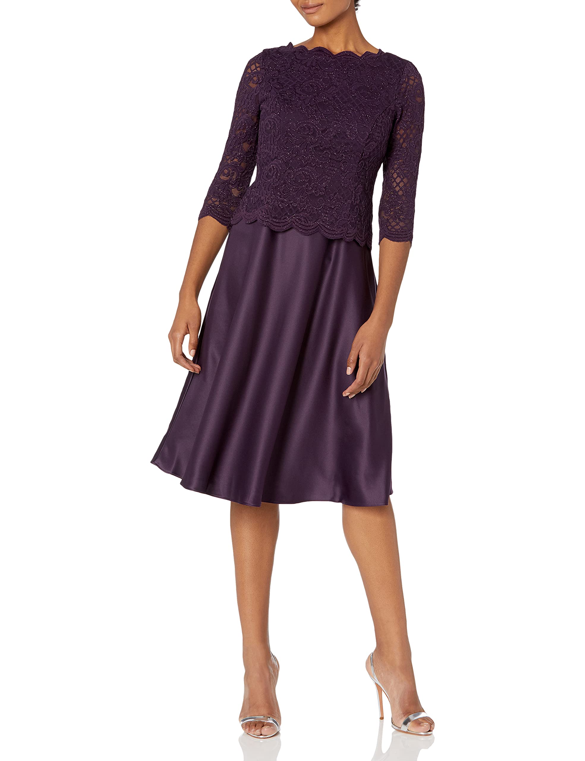Alex Evenings Women's Tea Length Sequin Mock Dress for Special Occasions - Petite & Regular Sizes - Perfect for Weddings, Parties, and Evening Events