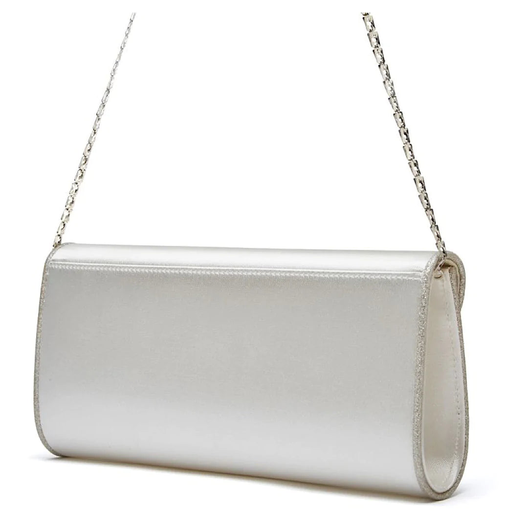 Rainbow Club Ivory Satin and Silver Bridal Clutch Bag Viki - Elegant Wedding Purse for Bride, Bridesmaids & Special Occasions | Perfect for Ceremony, Reception & Formal Events