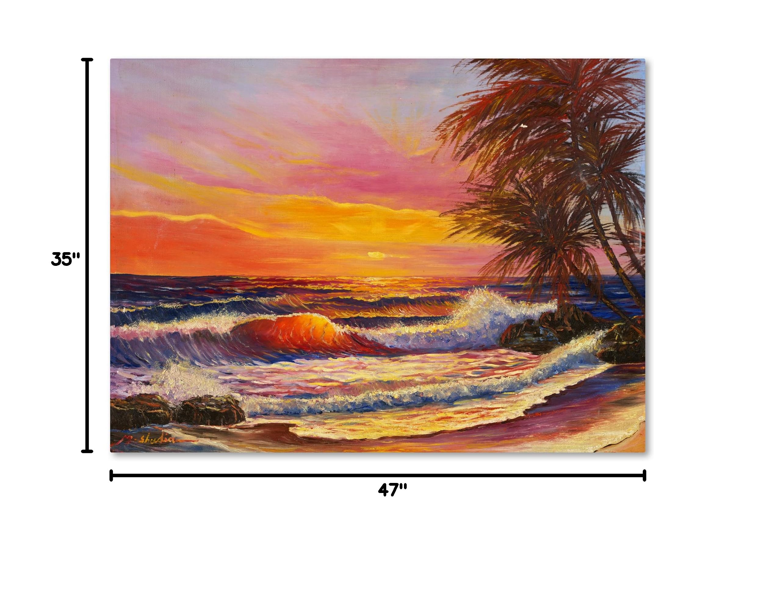 Trademark Fine Art MA0800-C3547GG Hawaiian Glow by Manor Shadian - 35x47 Inch Canvas Wall Art, Tropical Beach Sunset Painting for Living Room, Bedroom & Office Decor
