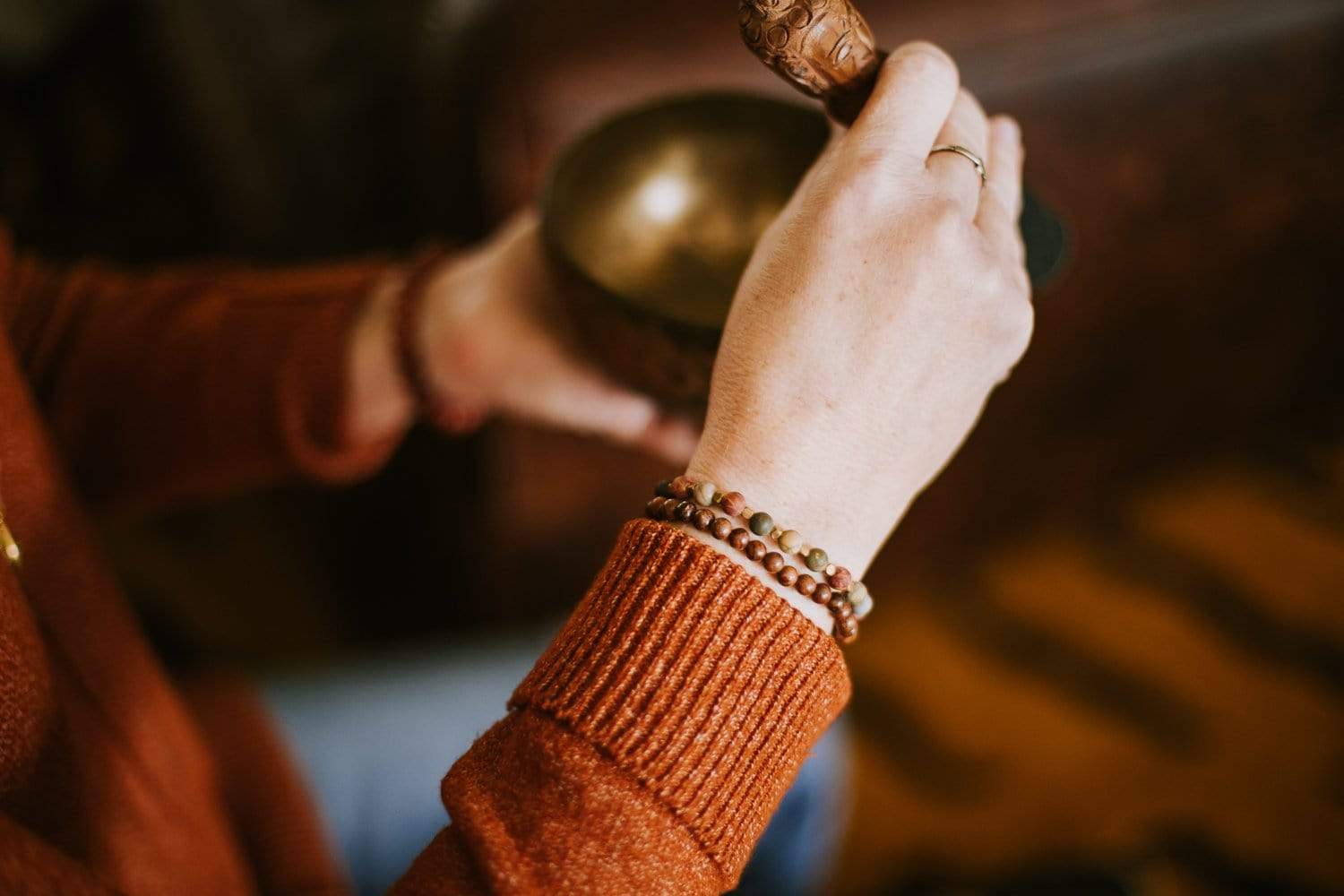 Natural Healing Dark Wood Bracelet for Men & Women - Handmade Wooden Bead Bracelet for Stress Relief & Positive Energy - Perfect for Yoga, Meditation & Everyday Wear