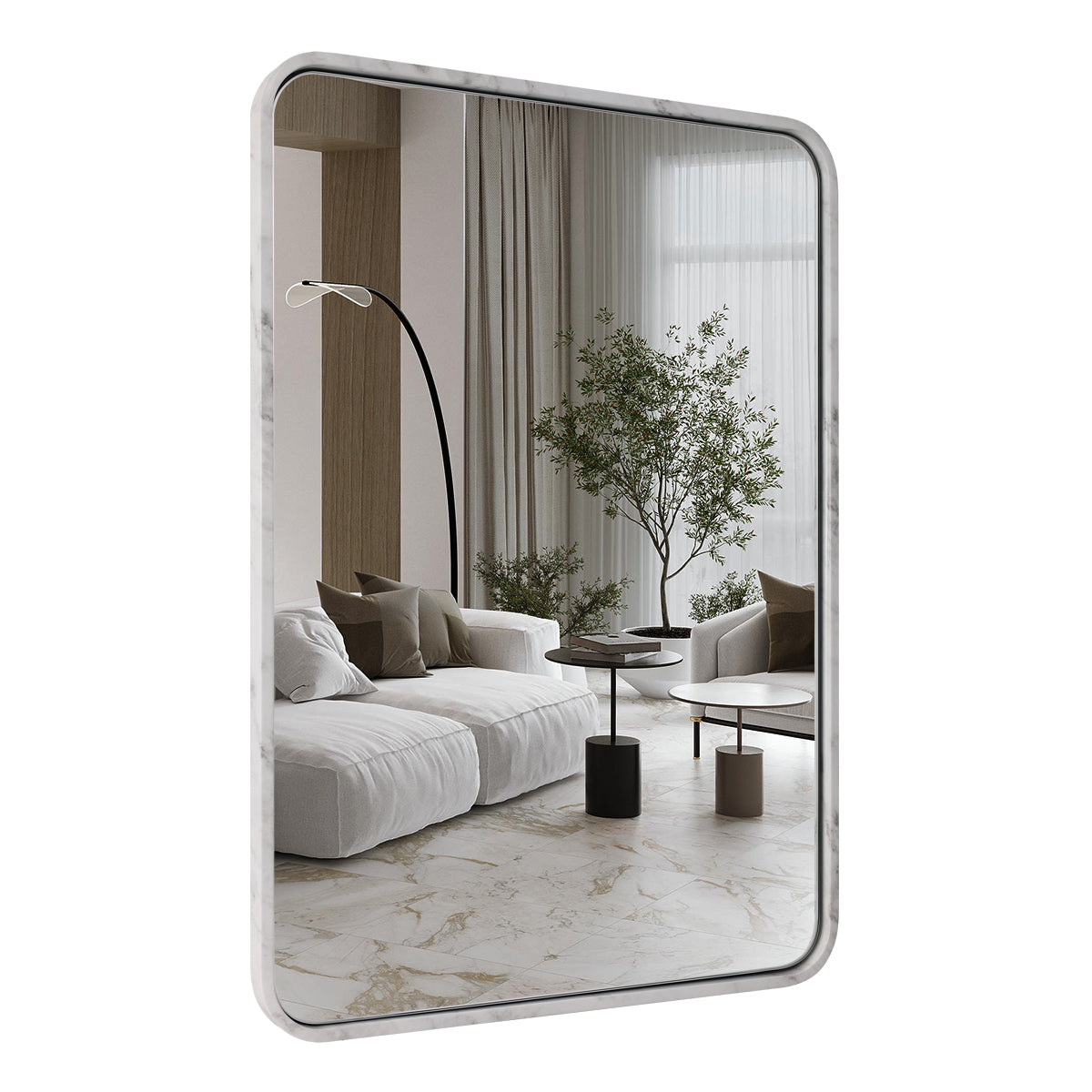 Modern Rectangle Wall Mirror with Marble Frame - Elegant Bathroom Vanity Mirror for Home Decor, Makeup & Dressing Room