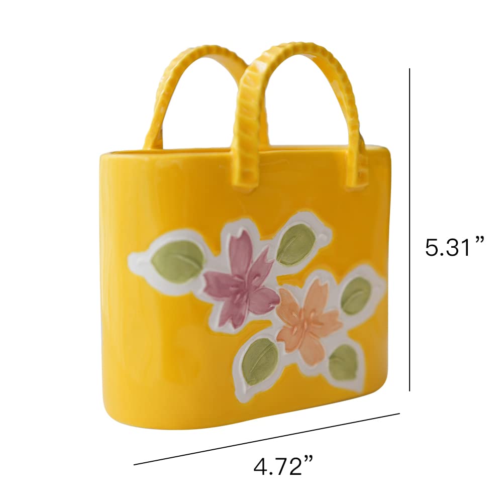 WAYUTO Modern Ceramic Flower Vase - Handcrafted Home Decor Centerpiece for Floral Arrangements, Wedding Decor & Photo Shoot Props - Yellow Artistic Vase for Living Room, Dining Table & Office Decor