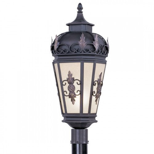 Handcrafted Solid Brass Outdoor Post Top Lantern with Antique Honey Linen Glass - Medium Base Light Bulb Socket, Bronze Finish, 26