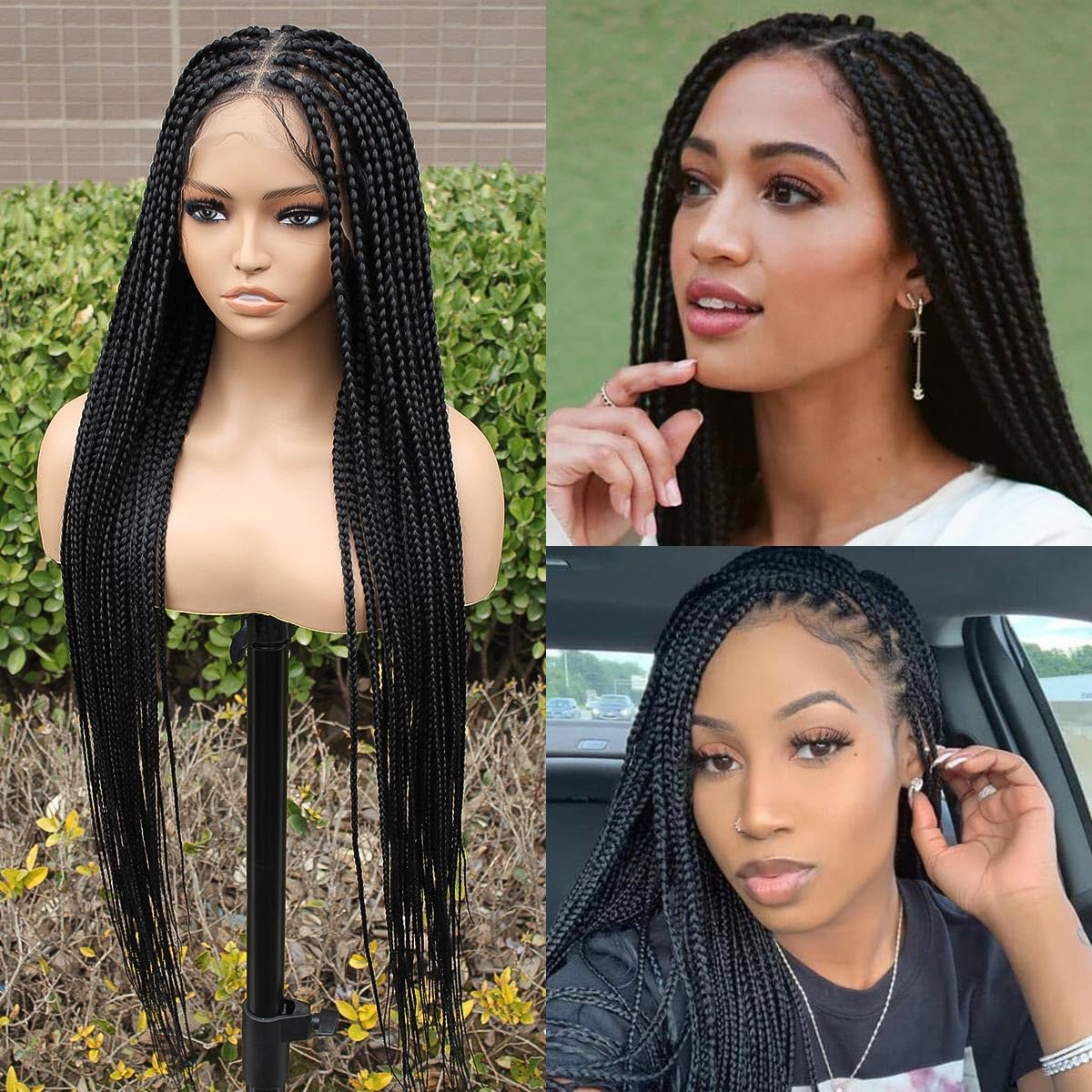 KRALER 36 Inch Knotless Box Braid Wig for Black Women - Double Lace Front Human Hair Wig with Pre-Plucked Hairline & Baby Hair | Perfect for Protective Styling, Everyday Wear & Special Occasions
