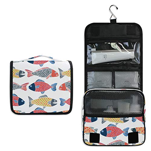 Waterproof Hanging Travel Toiletry Bag - Cute Cartoon Fish Cosmetic Makeup Organizer Pouch for Women & Girls | Perfect for Vacation, Gym, Camping & Daily Use