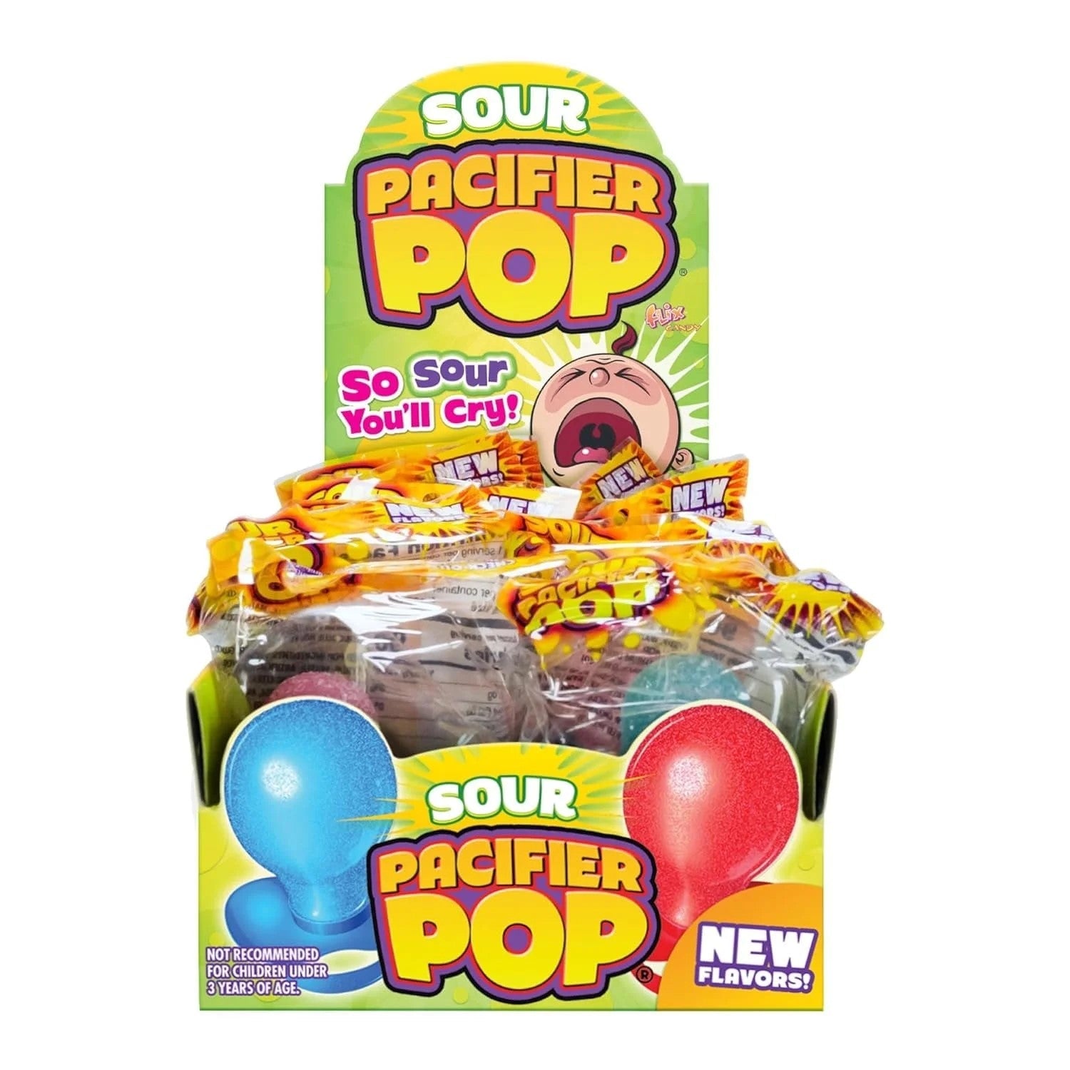 Sour Flix Candy Pacifiers - 8oz (12 Count) Box - Perfect for Parties, Halloween Treats & Movie Nights