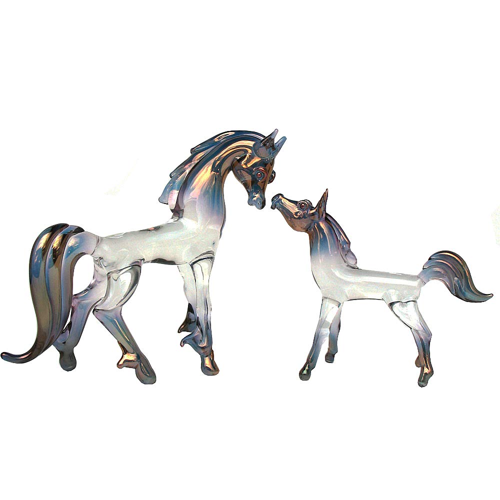 Hand Blown Glass Horse Mare and Foal Figurine - Elegant Home Decor, Unique Gift for Collectors - Perfect for Living Room Display, Office Desk Decor, and Horse Lover Gifts