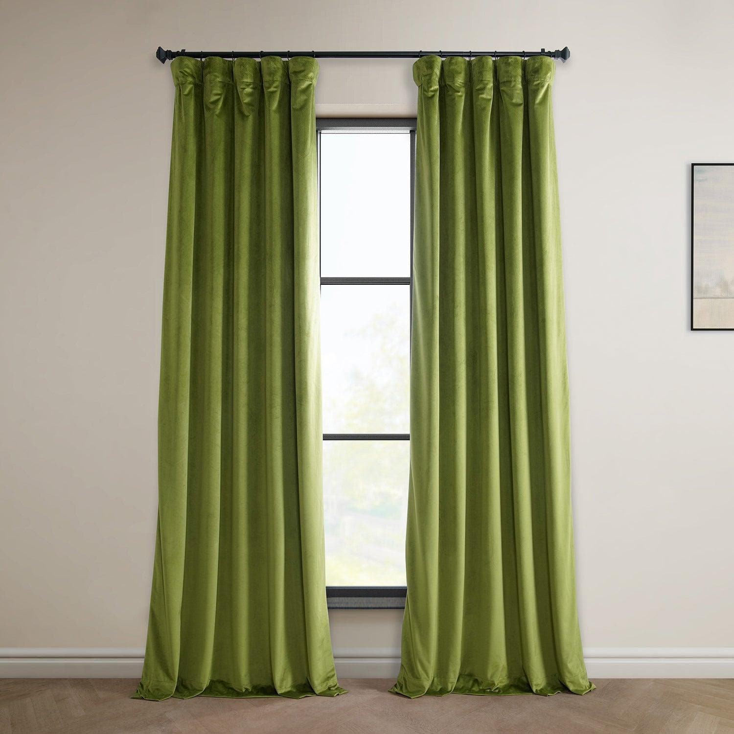 Heritage Plush Velvet Blackout Curtains - Dark Yellow Green Thermal Insulated Drapes for Bedroom & Living Room, Noise Reducing Window Treatments for Home Decor