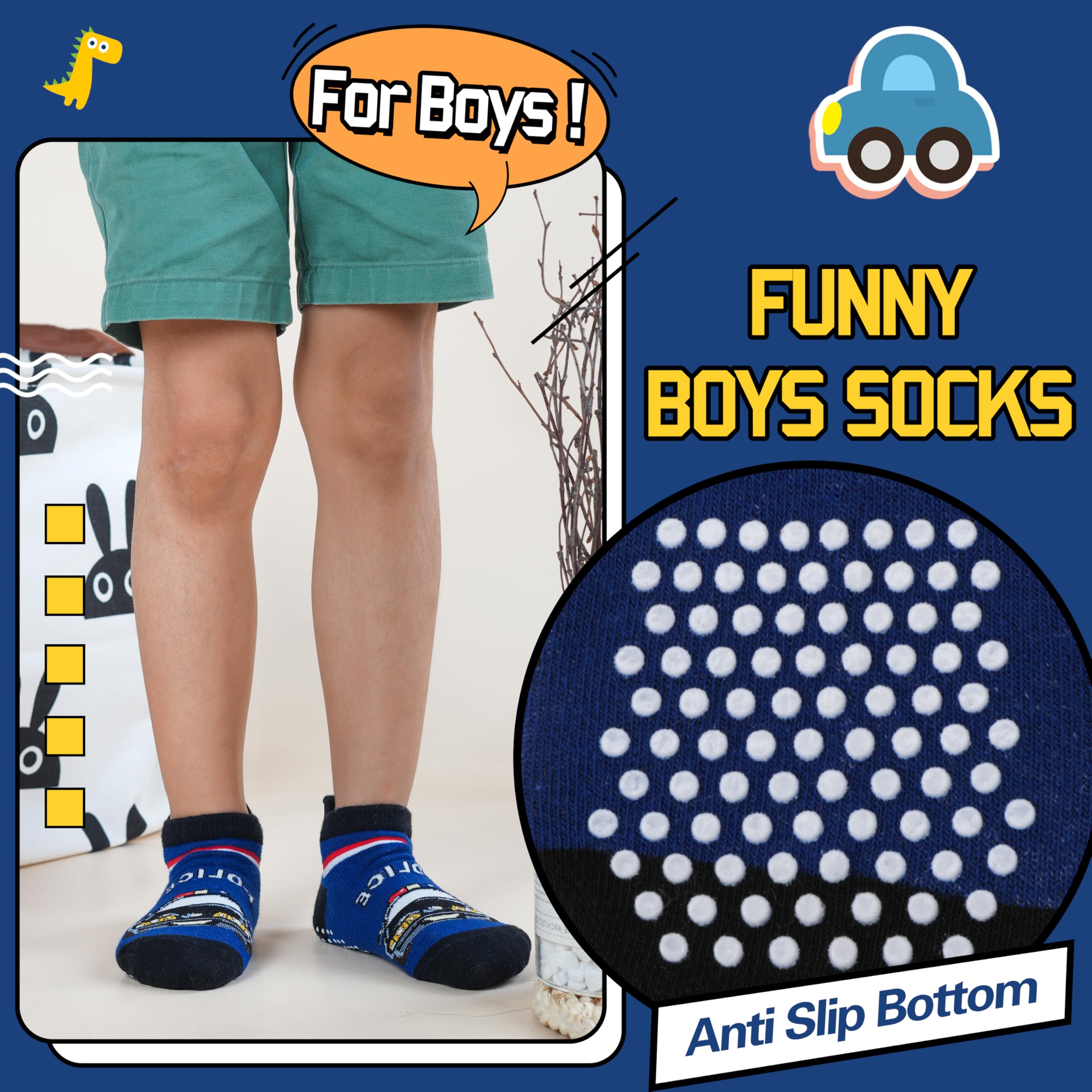 Non-Slip Baby Socks for Toddlers - Cotton Anti-Skid Ankle Socks with Grippers for Boys & Girls - Perfect for Playtime, Daycare and First Steps