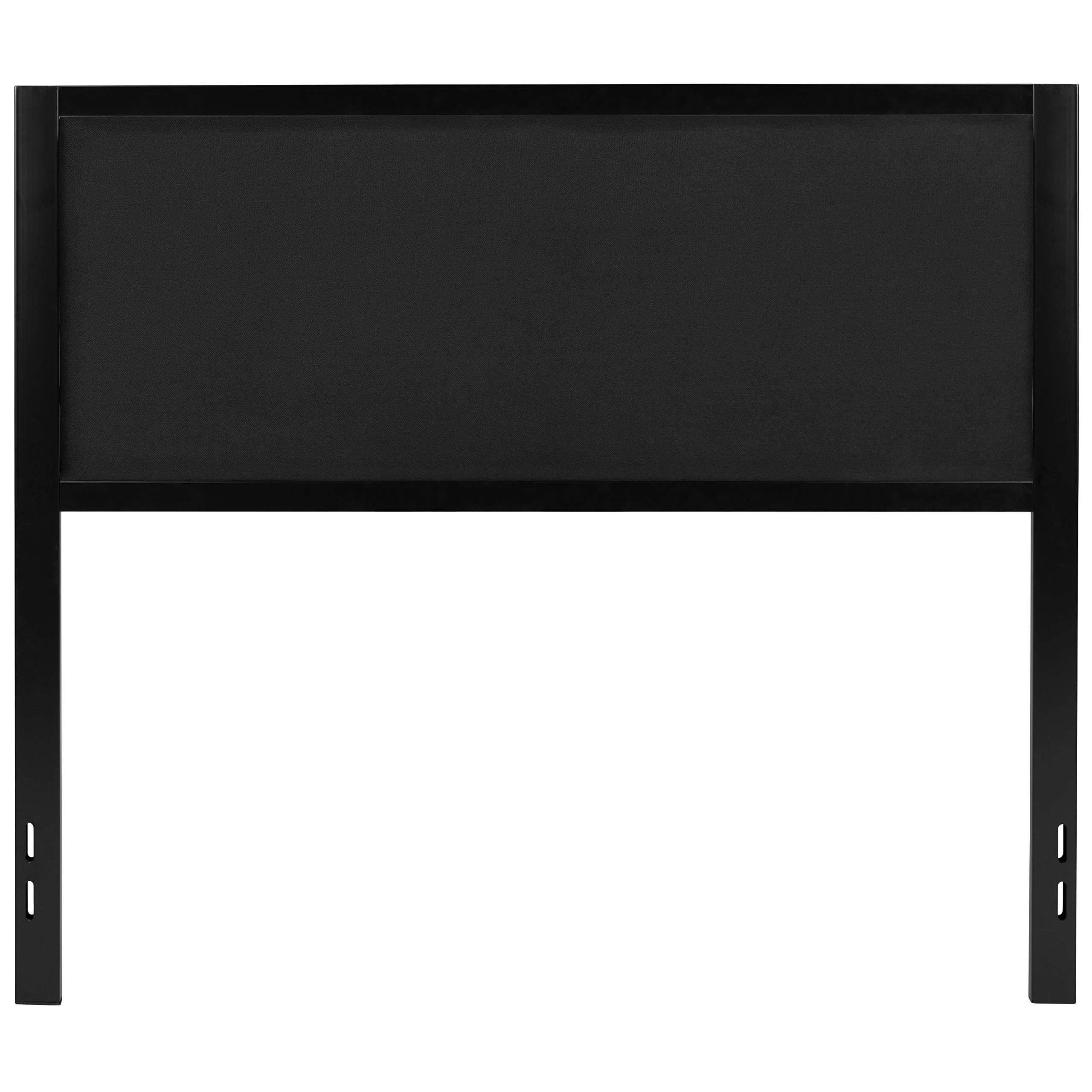 EMMA + OLIVER Full Size Black Fabric Upholstered Panel Headboard with Metal Frame and Legs - Fits Standard Bed Frames - Perfect for Modern Bedroom Decor and Guest Room Setup