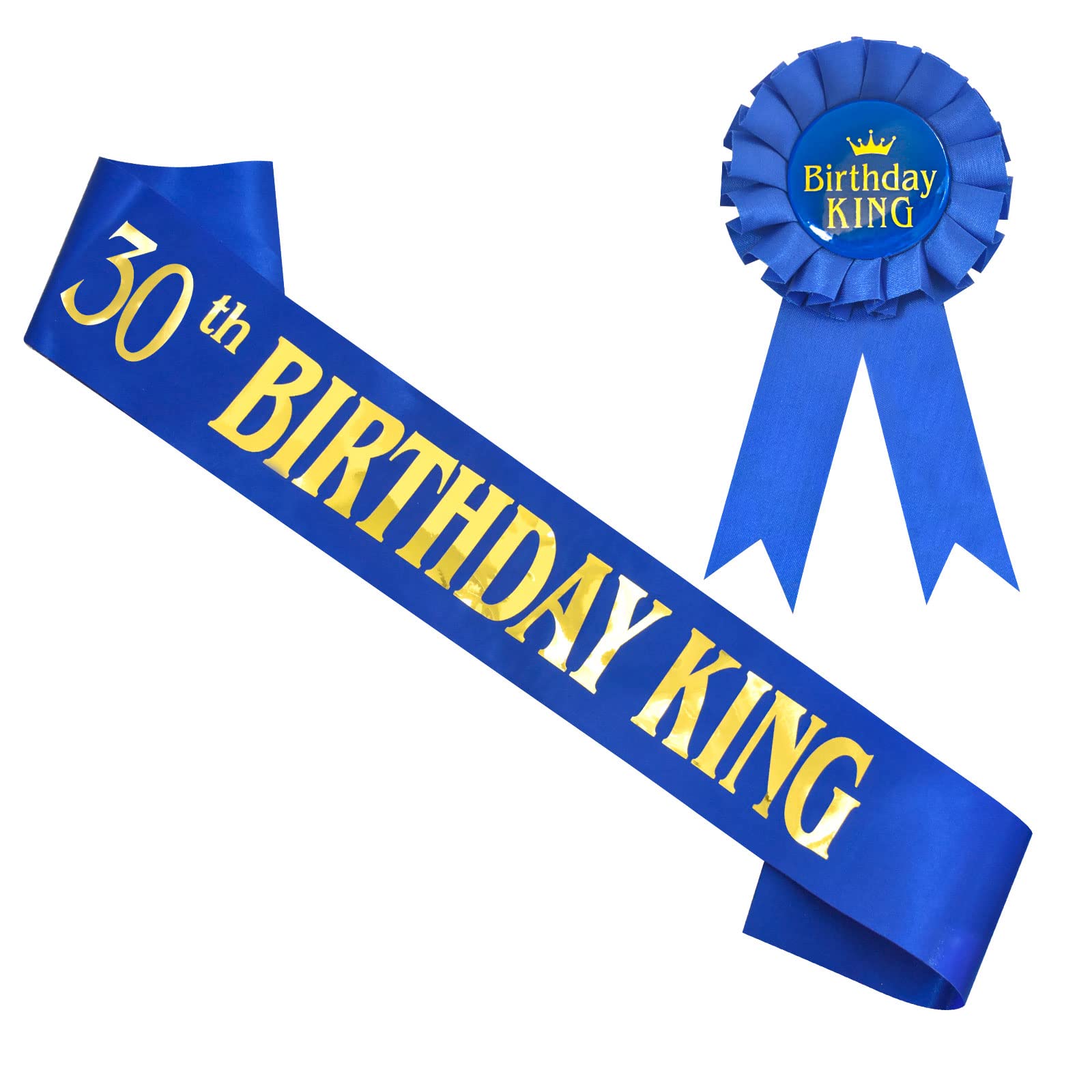 30th Birthday King Sash for Men - Blue Satin with Gold Foil Lettering - Perfect for Birthday Party Decorations, Bachelorette Parties & Special Celebrations