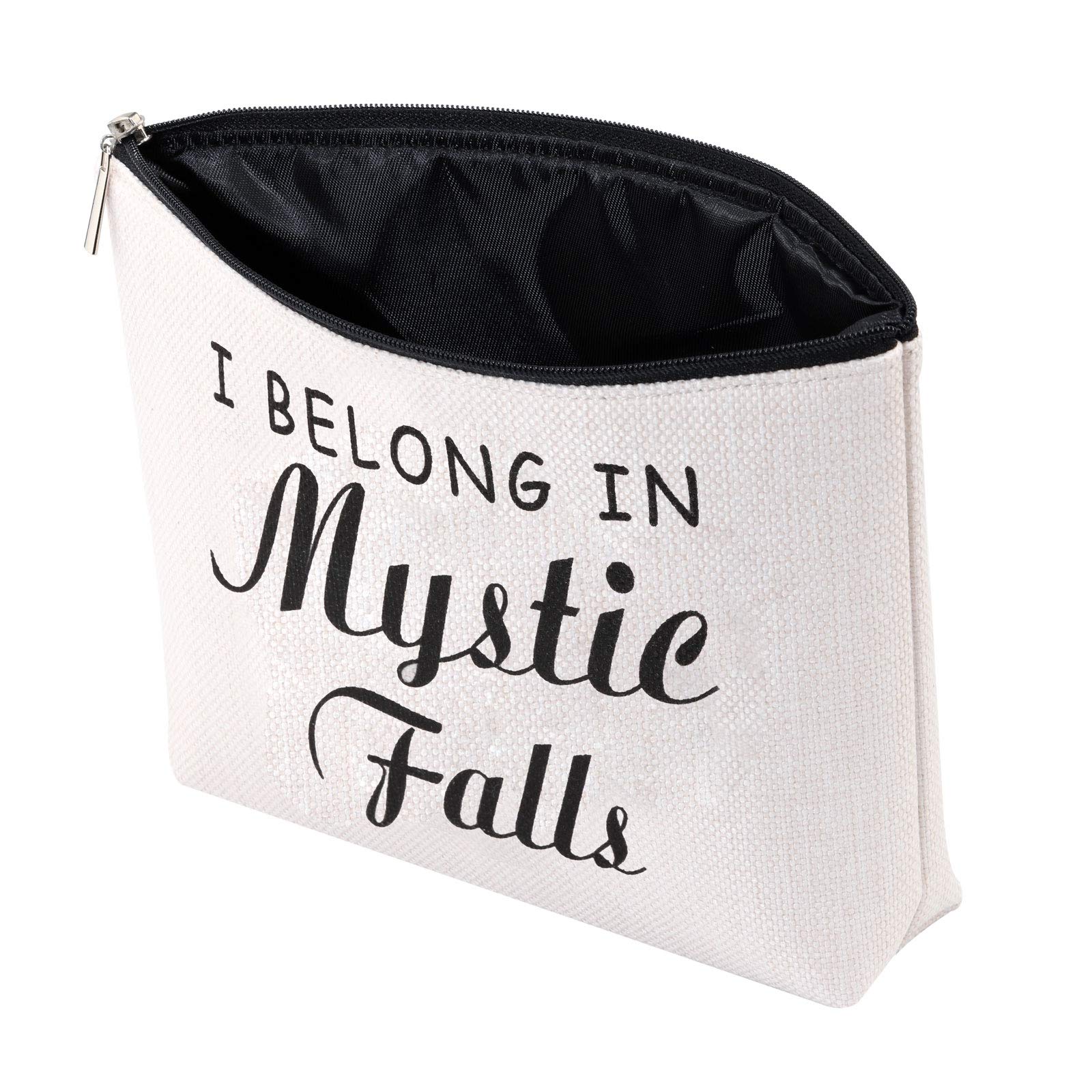 PYOUL Vampire Inspired Gift for Fans - I Belong in Mystic Falls Makeup Bag (Mystic Falls White) | Perfect for Halloween, Cosplay & Vampire Diaries Lovers