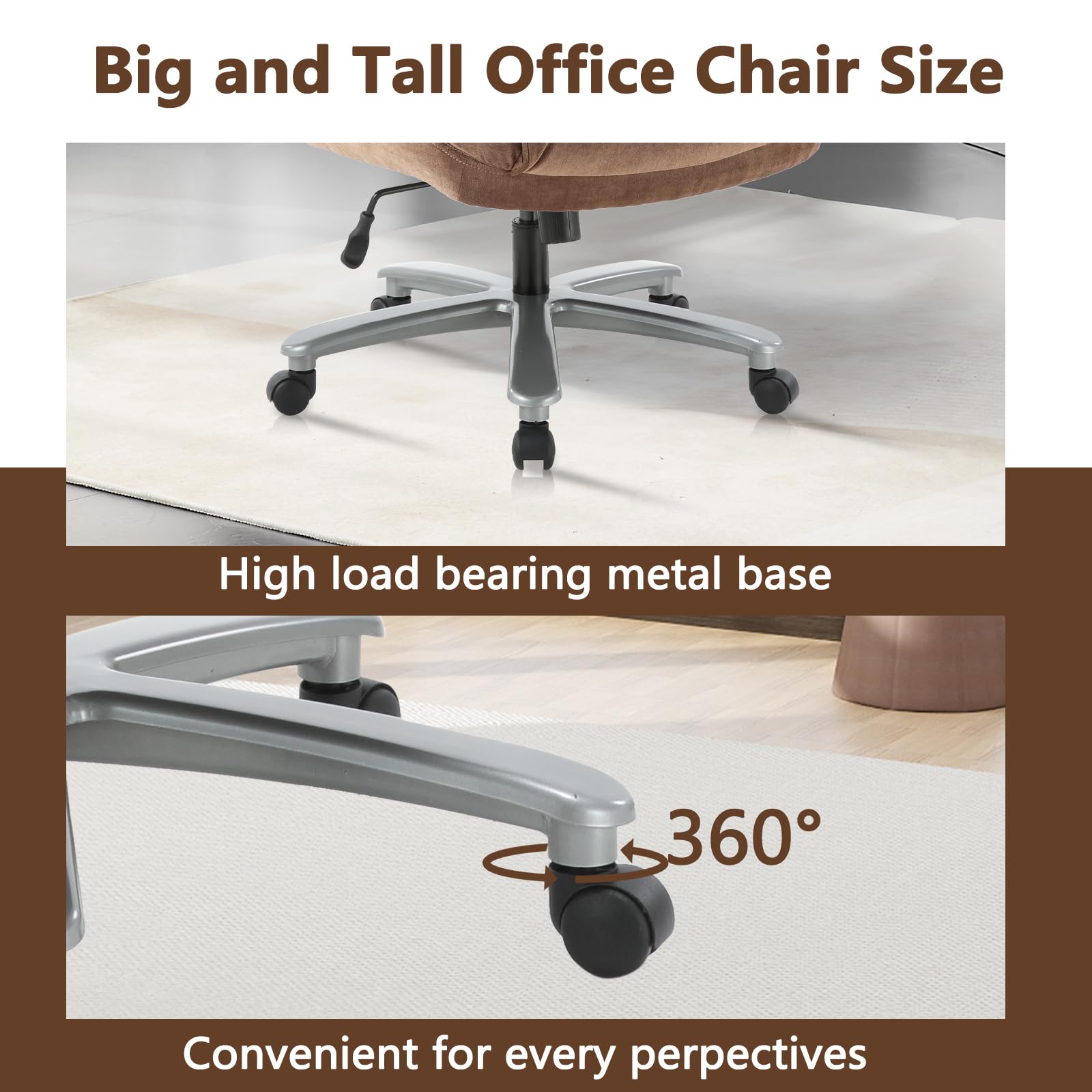 CLATINA Ergonomic Big and Tall Executive Office Chair - 400lbs Weight Capacity, Adjustable Height, Thick Padding with Headrest & Armrest - Upholstered Swivel Chair for Home Office (Beige) - Perfect for Long Work Hours and Comfortable Workspace Setup