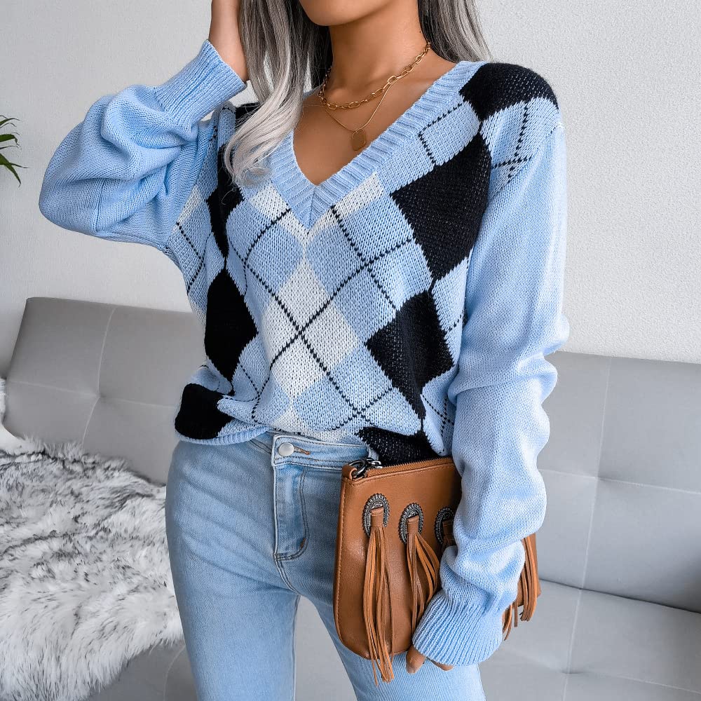 Fronage Women's Waffle Knit V-Neck Long Sleeve Sweater | Rainbow Striped Casual Pullover Top for Fall | Cozy Loose Fit Shirt for Work, Date Night & Weekend Outings