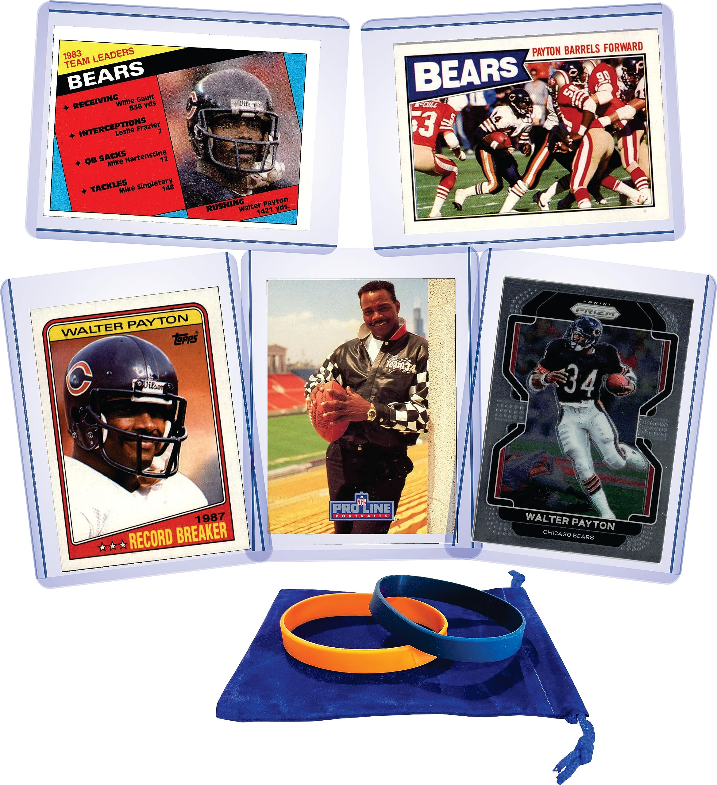 Walter Payton Chicago Bears Football Cards (5-Pack) - Vintage NFL Collectibles for Fans, Gifts & Memorabilia Display