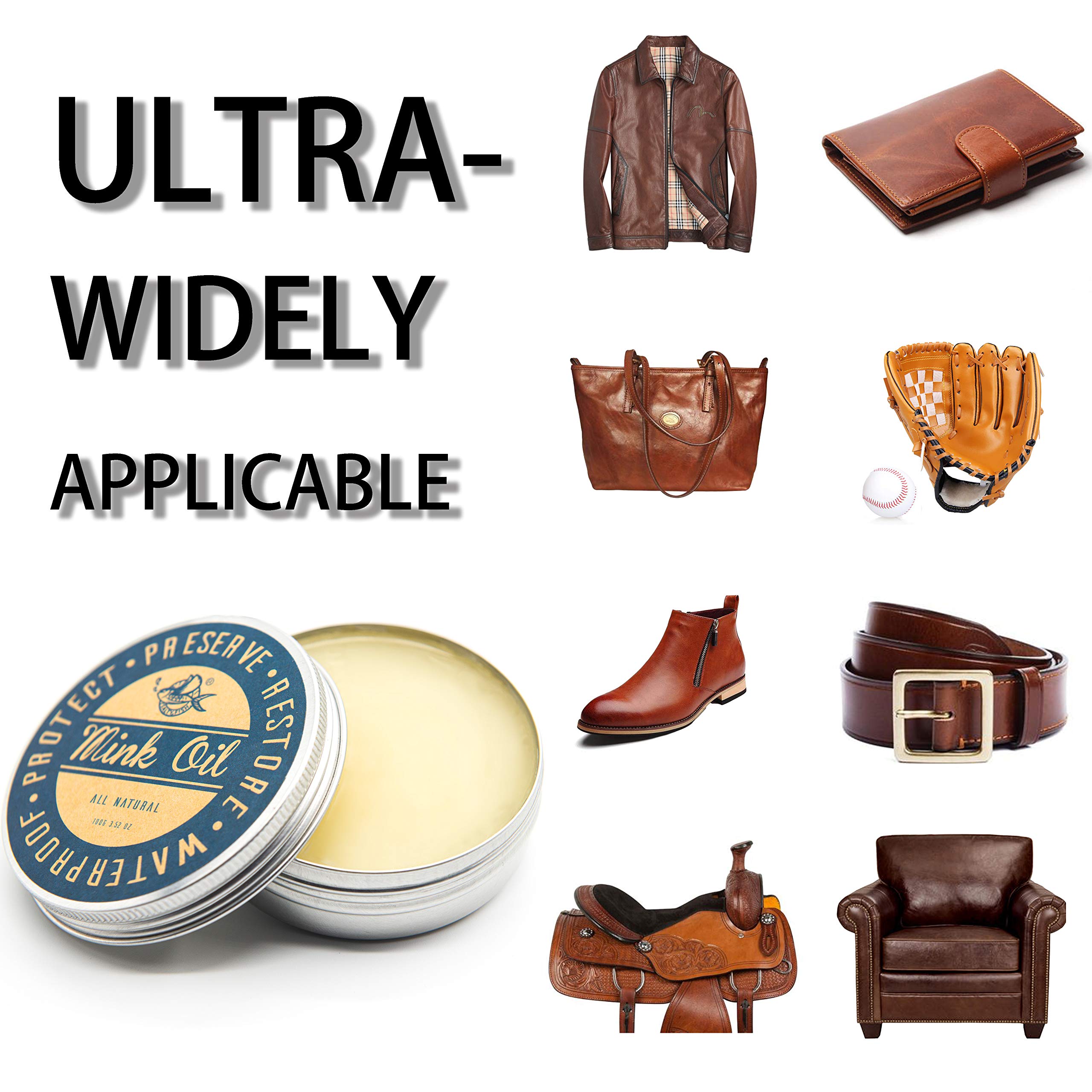 Premium Mink Oil for Leather Boots - Leather Conditioner, Cleaner & Waterproofing Treatment - Softens, Restores & Protects Boots, Shoes & Bags - Ideal for Hiking, Work & Winter Wear