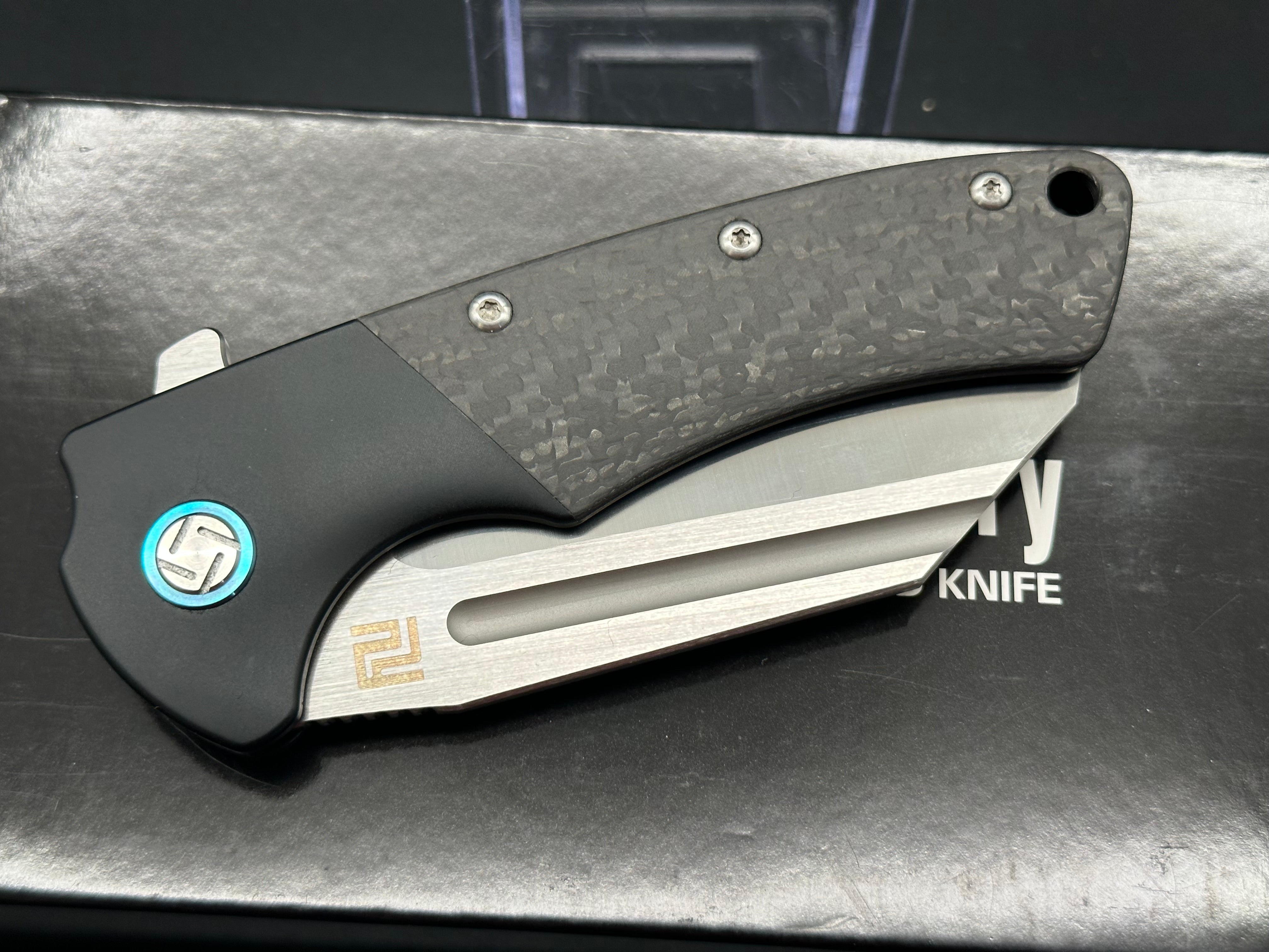 Artisan Cutlery Mastiff Titanium & Carbon Fiber Handle Pocket Knife with S35VN Steel Blade - EDC, Outdoor, Camping & Survival Knife