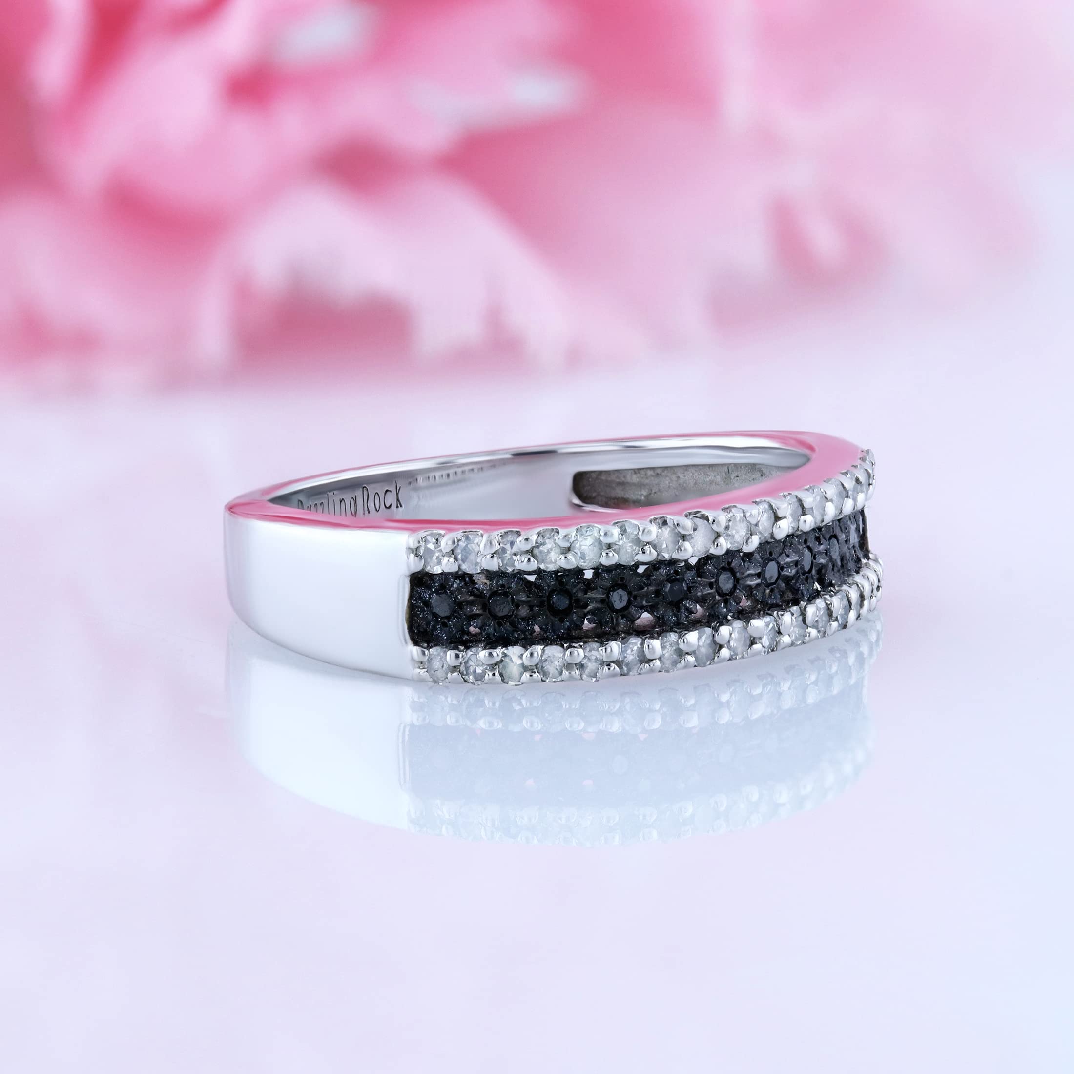 Dazzlingrock 0.25 Carat Round Black & White Diamond Stackable Ring for Women - Sterling Silver Anniversary Wedding Band - Perfect for Bridal Sets, Engagement Rings & Special Occasion Jewelry Gifts
