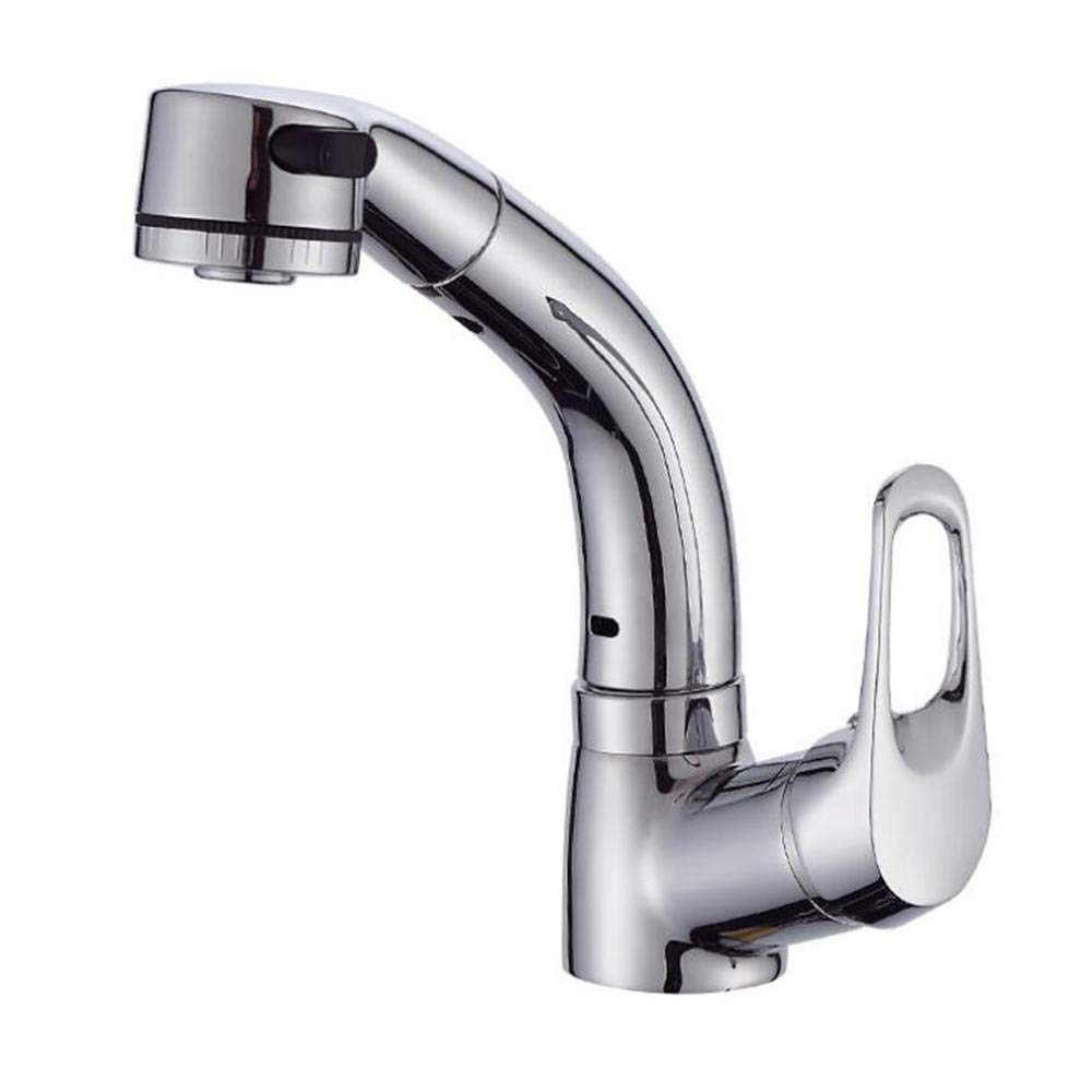 Stainless Steel Pull Down Sprayer Kitchen Faucet - Chrome Plated Copper Hot & Cold Water Sink Faucet with Liftable Spout for Modern Kitchen & Bathroom Renovation