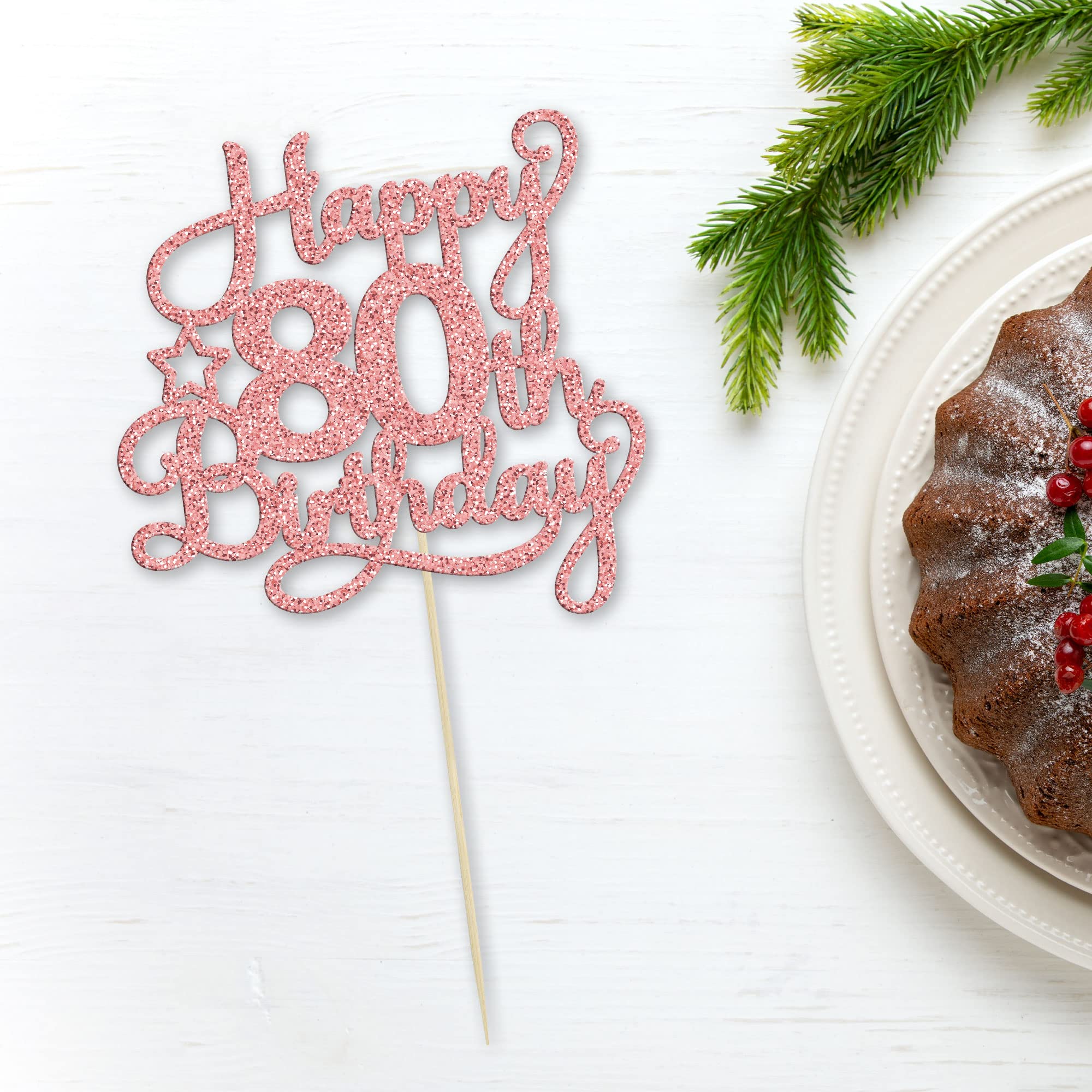1 Pack Rose Gold Glitter 80th Birthday Cake Topper - '80 & Fabulous Cheers to 80 Years' Cake Decorations for 80th Birthday Party, Anniversary Celebration, and Special Occasions