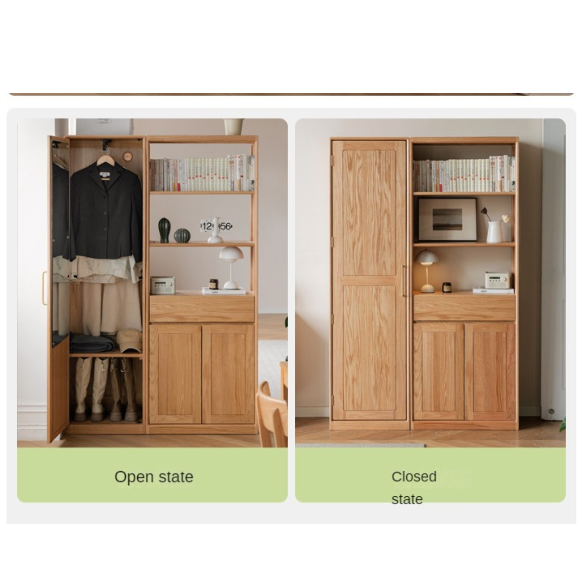 Solid Oak Wood Mirror Entryway Cabinet - Stylish & Durable Hallway Storage with Mirror for Home Decor
