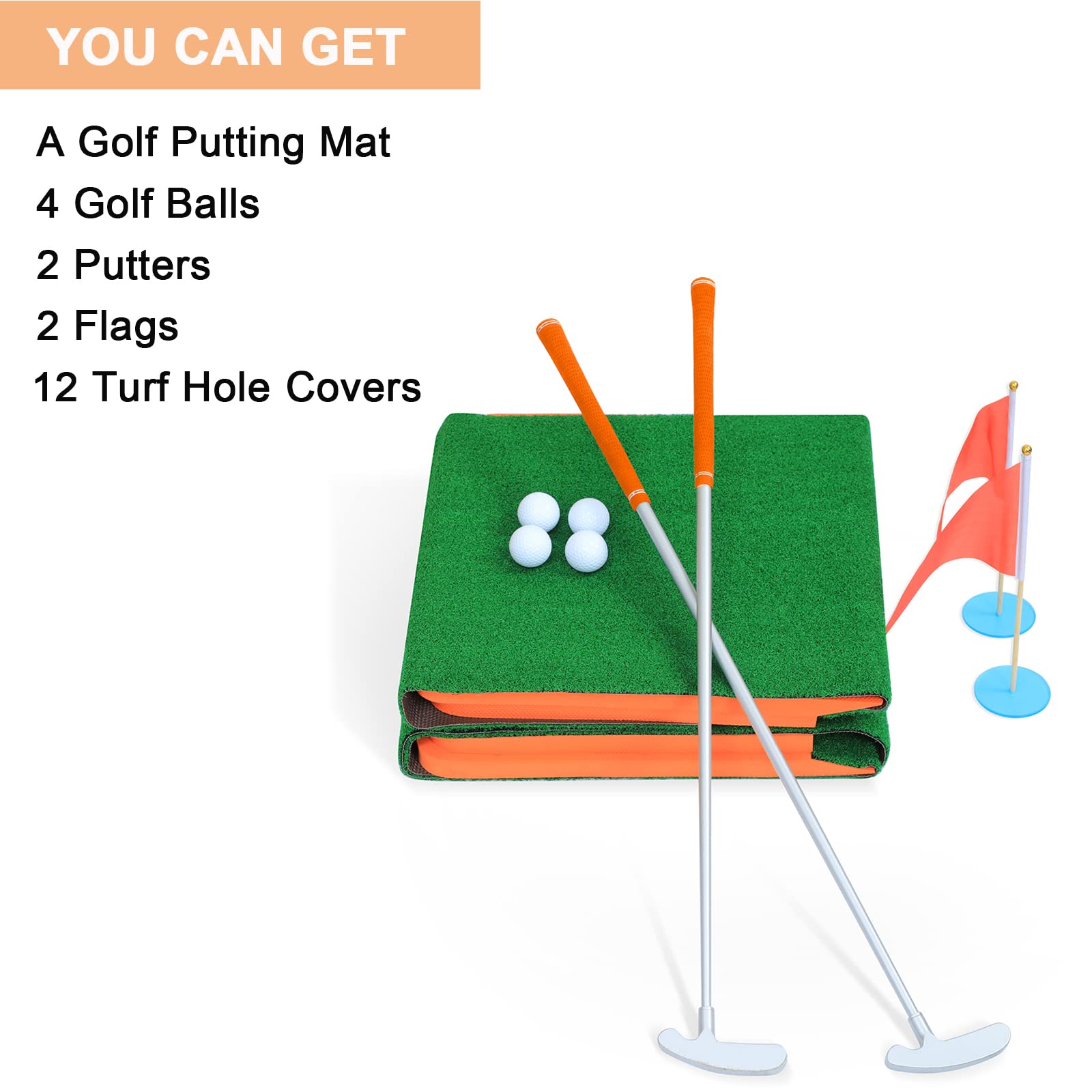 SPRAWL Golf Pong Game Set - Indoor/Outdoor Putting Mat with Golf Putters - Practice Putting Green for Training - Perfect Golf Gift for Home, Office & Backyard - Great for Parties, Family Fun & Skill Improvement