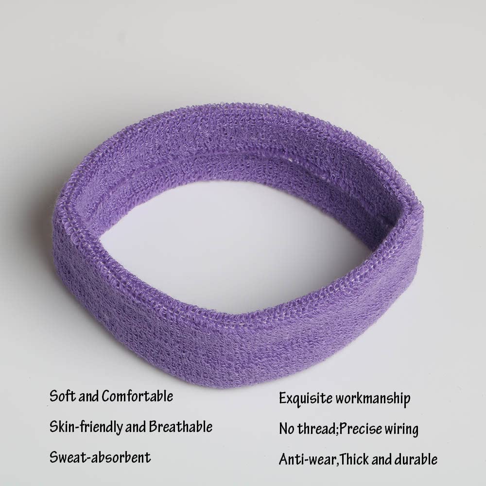 12 Pack Cotton Sweatband Headbands - Stretchy Elastic Terry Cloth Sports Head Wraps for Yoga, Workout, Fitness & Basketball - Perfect for Gym, Running, Tennis & Outdoor Activities