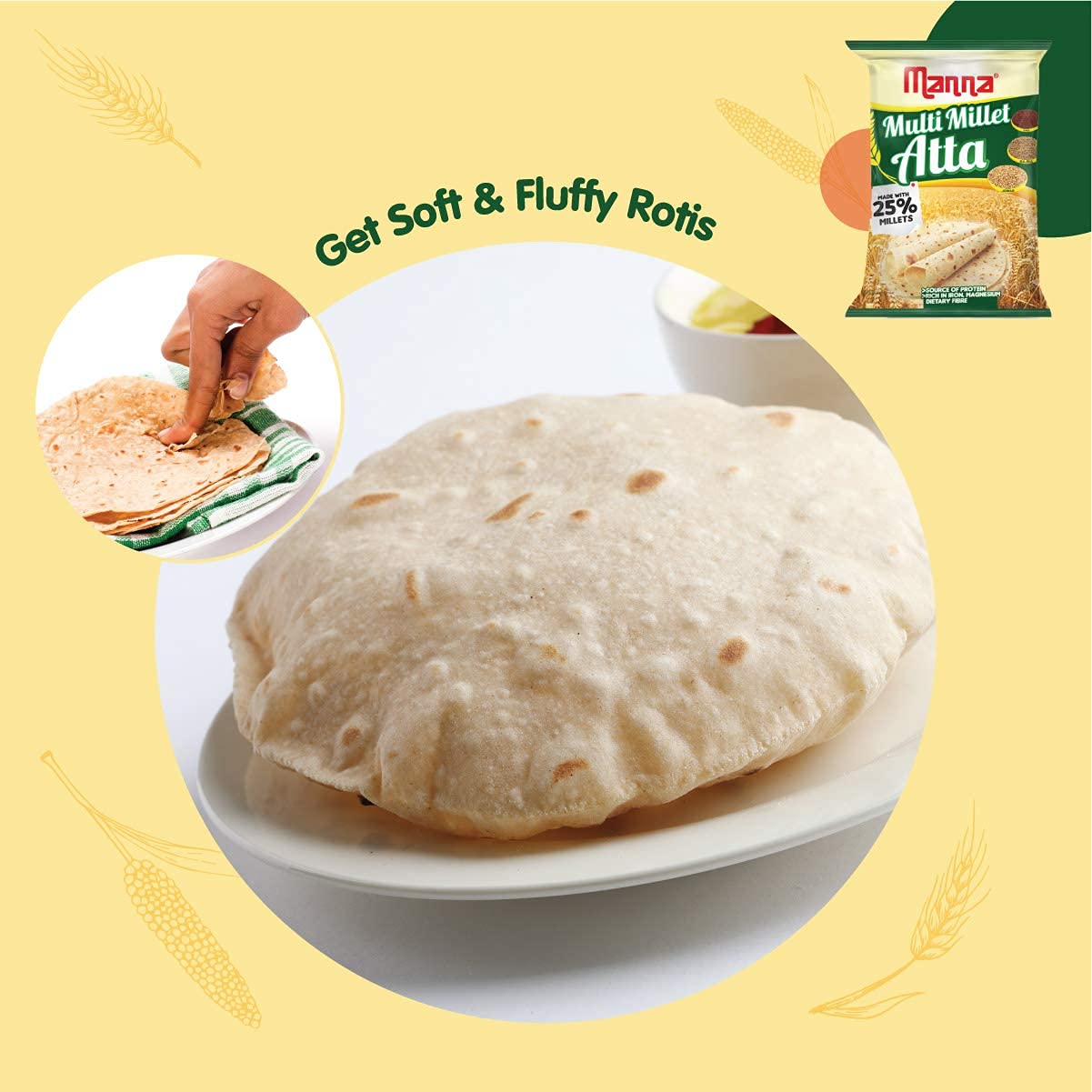 Organic Manna Multigrain Atta with Siridhanya Flour - 4kg Low GI Wheat Flour Blend | 25% Millet, High Protein & Fiber | Diabetic & Weight Loss Friendly | Perfect for Roti, Chapati & Healthy Baking