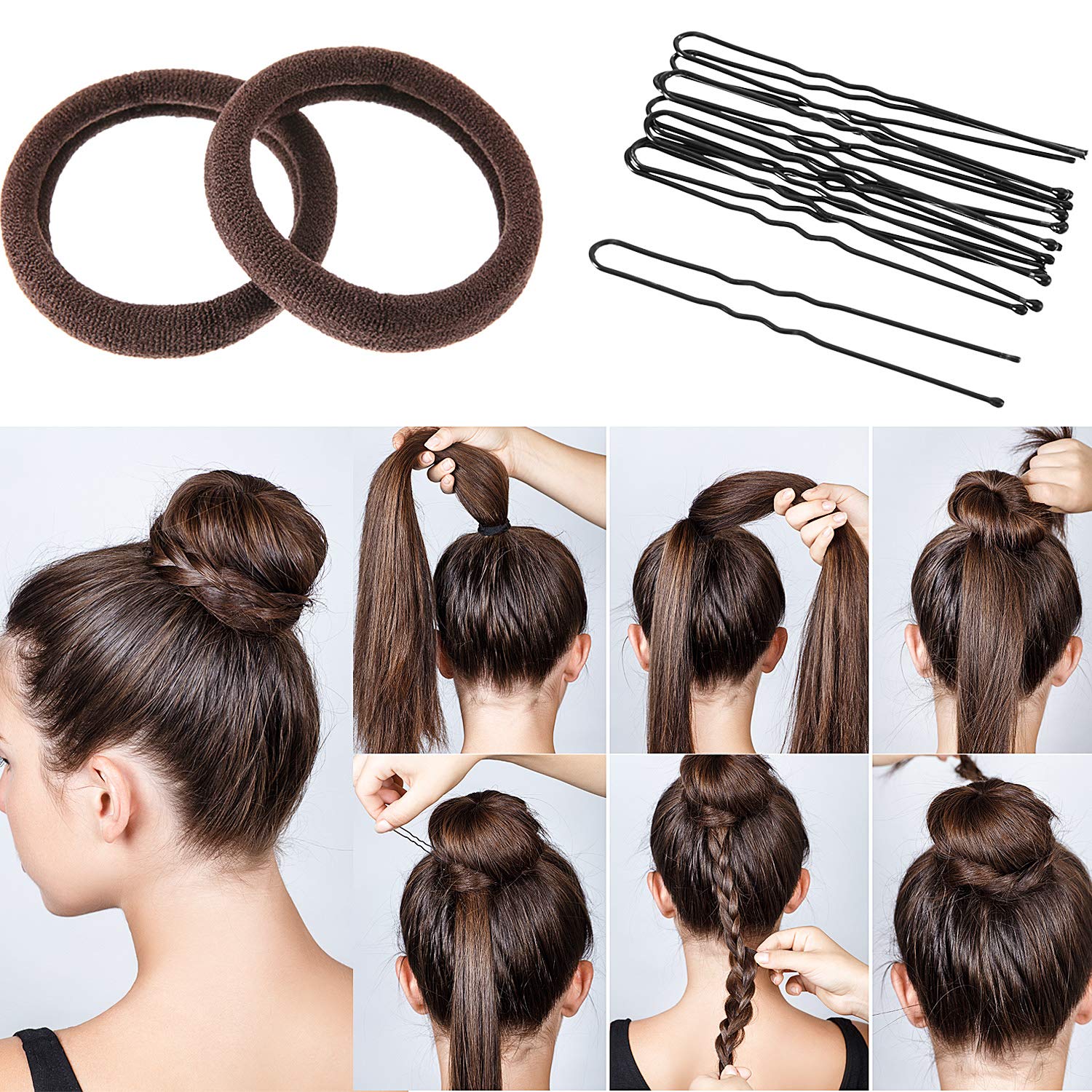 Bun Shaper Hair Donut Set with Ponytail Tools, Bobby Pins & Elastic Bands - Perfect for Women and Kids Hairstyles - Great for Parties, Weddings, School and Daily Hair Styling