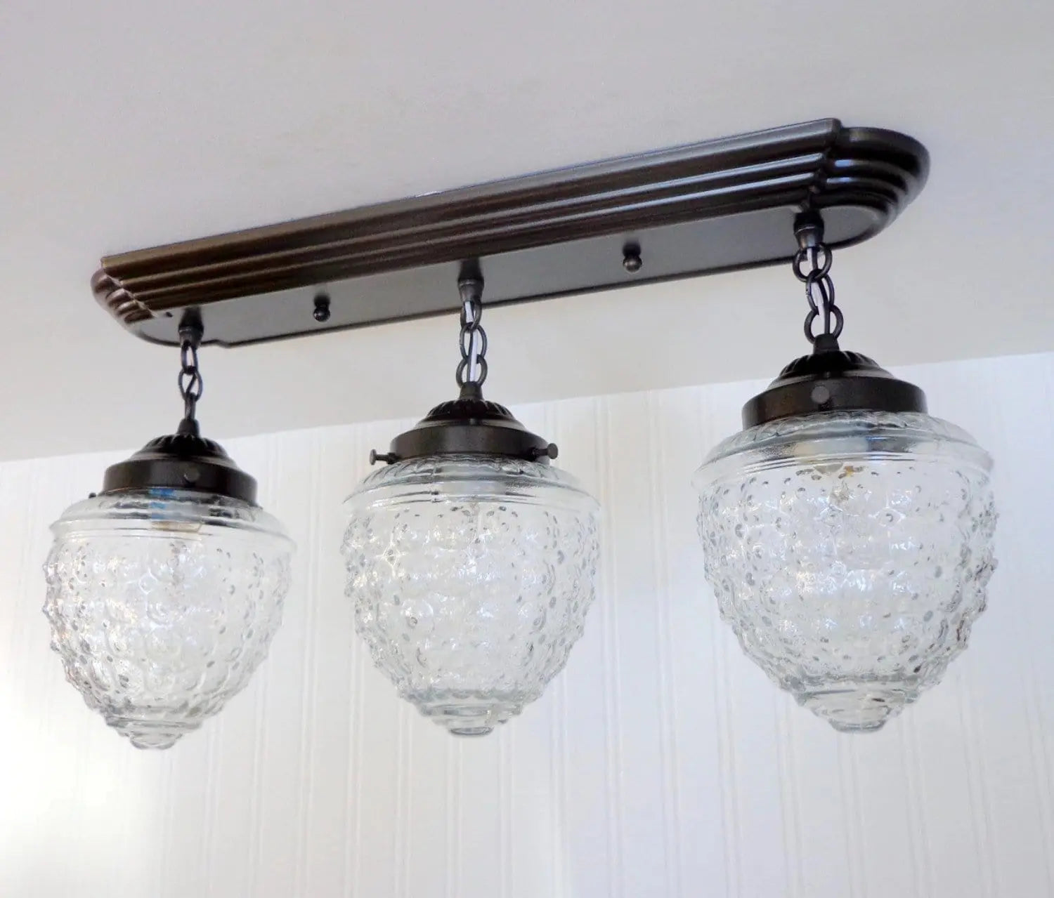 Vintage Rectangular Glass Ceiling Light Fixture with Triple Chain Hanging - Perfect for Dining Room, Kitchen Island or Bedroom Lighting
