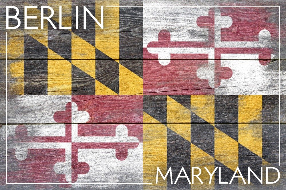 Berlin Maryland Rustic Maryland State Flag - 12x18 Inch Wall Art Poster for Home Decor, Office, Bedroom & Living Room - Vintage Style American Flag Print for Rustic & Farmhouse Interior Design