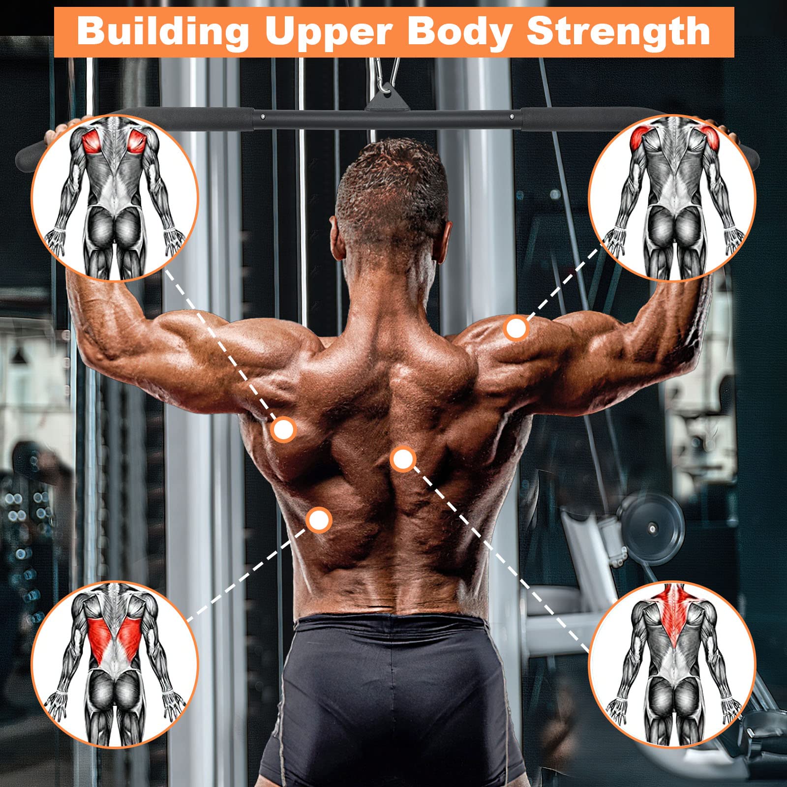 SERTT 39.37 Inch LAT Pulldown Bar Attachment for Cable Machine - Heavy Duty Tricep Press Down & Curl Bar with Non-Slip Rubber Handles - Gym Equipment for Strength Training, Muscle Building & Home Workouts (Perfect for Back, Arms & Shoulder Exercises)