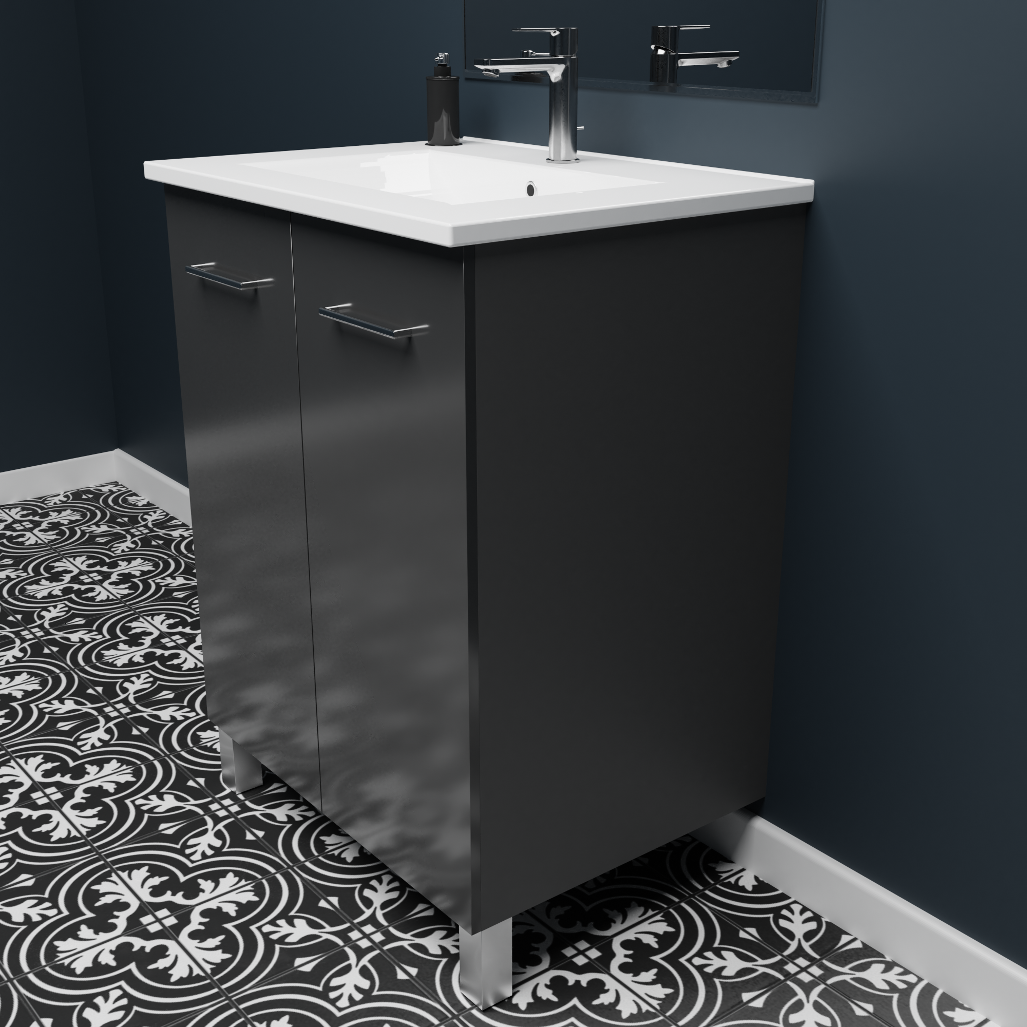 24 x 18 Inch Floor Mount Bathroom Vanity with 2 Doors - High Gloss Anthracite Finish for Modern Home Decor | Perfect for Small Bathrooms & Powder Rooms