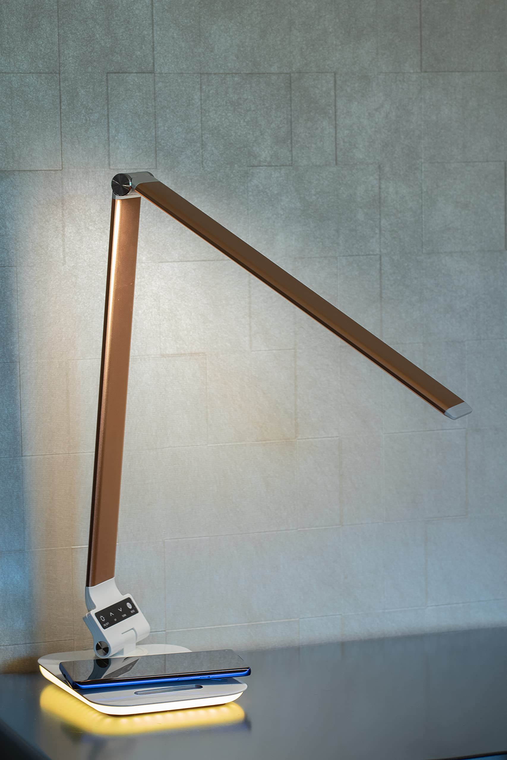 RGB LED Desk Lamp with Wireless Charger & USB Port - Dimmable Touch Control, Rose Gold - Perfect for Home Office, Gaming Setup & Nightstand Lighting